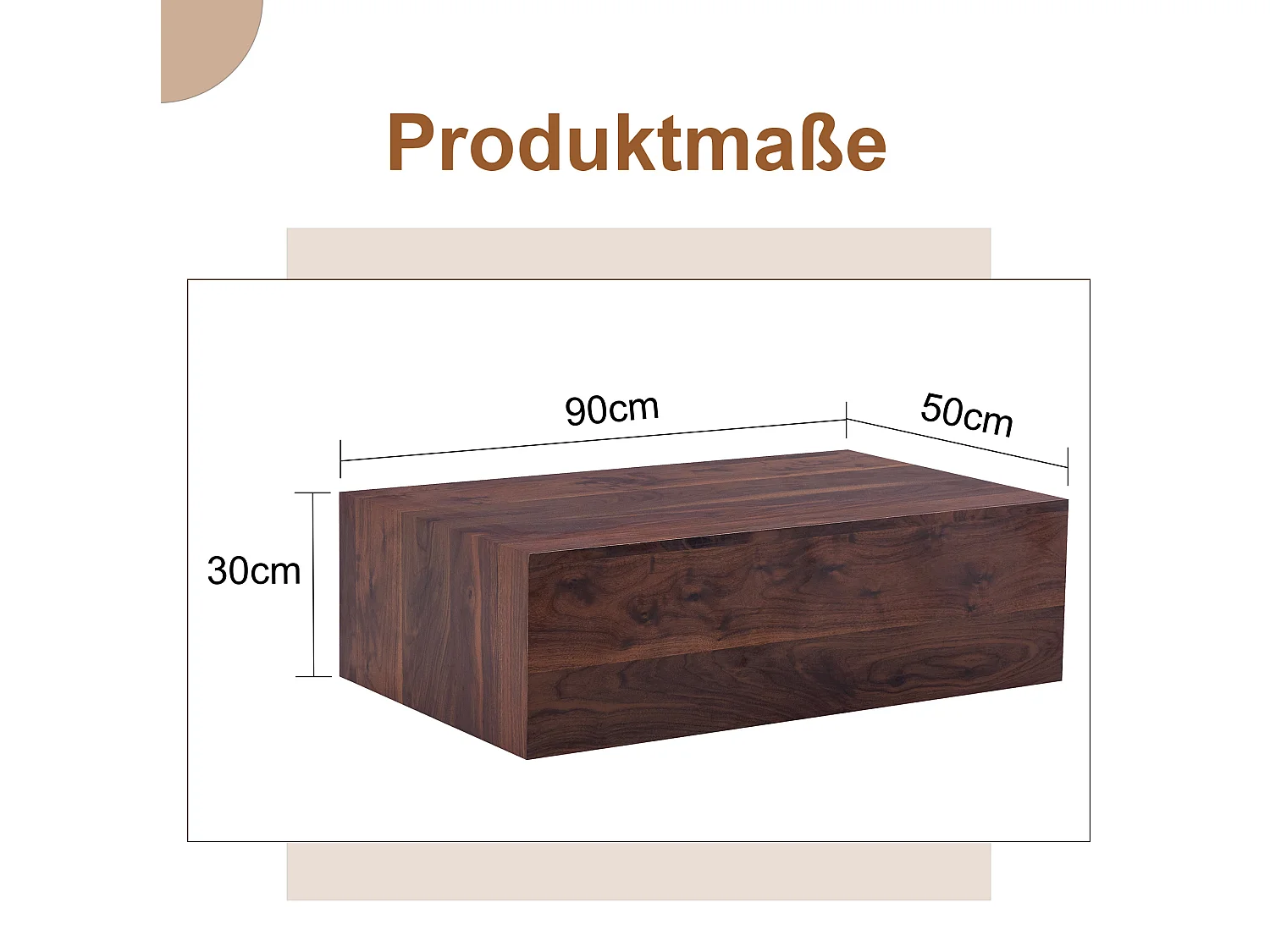 Table basse rectangulaire 90x50x30 cm - Marron foncé