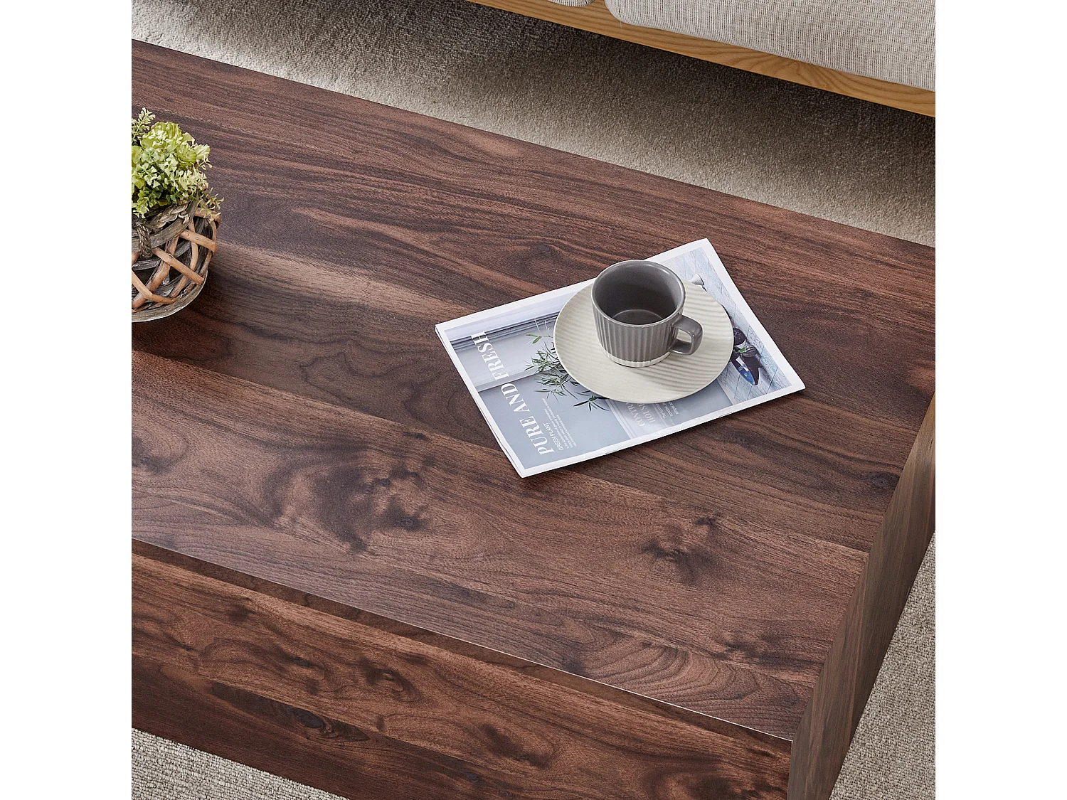 Table basse rectangulaire 90x50x30 cm - Marron foncé