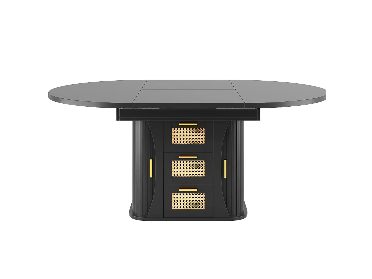 Tavolo da pranzo allungabile 118-158x118 cm con 2 cassetti e ante effetto rattan - Nero