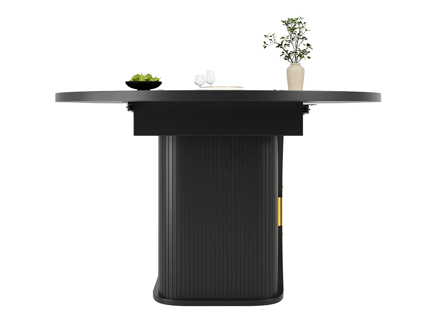 Tavolo da pranzo allungabile 118-158x118 cm con 2 cassetti e ante effetto rattan - Nero
