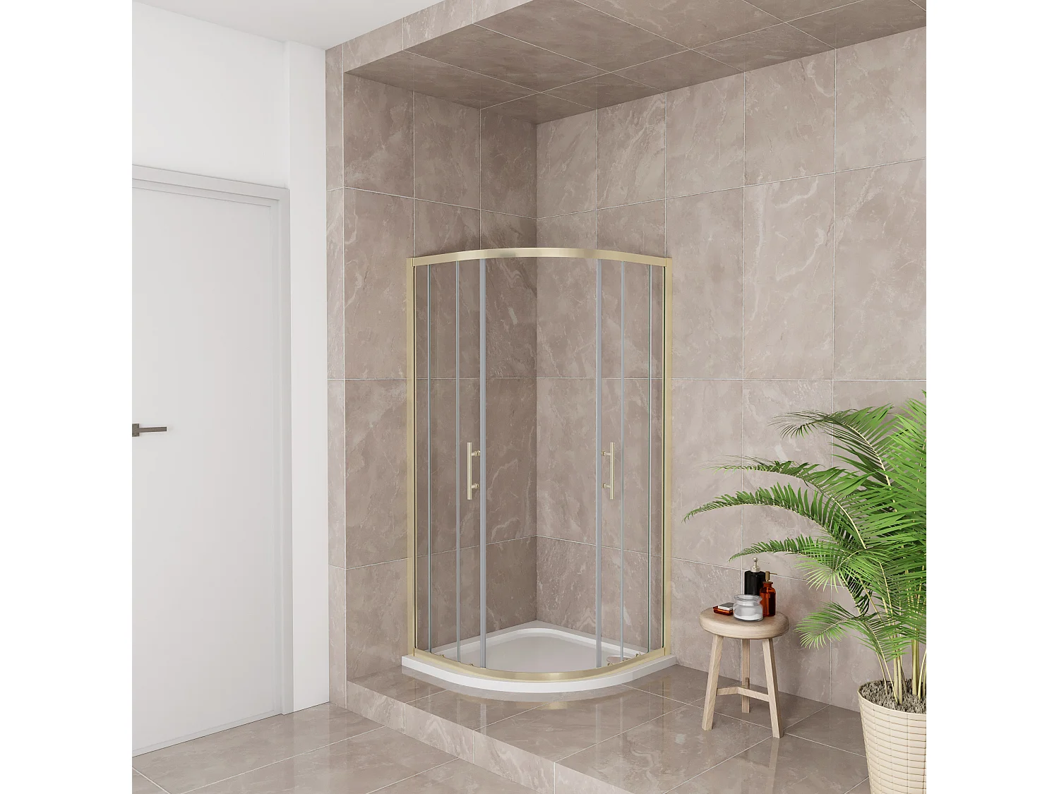Box Doccia Semicircolare 80X80 cm Porte Scorrevoli Vetro Temperato 6 mm Trasparente Anticalcare Oro Spazzolato 190 cm, Piatto Doccia e Piletta inclusi