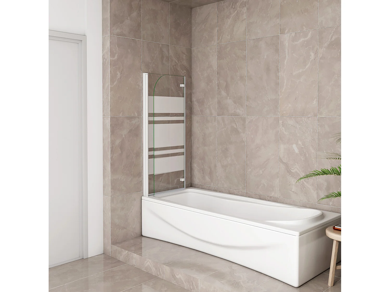 Sopravasca 120x140 cm Parete per Vasca da Bagno 2 Ante Movibili Montaggio Verso Destro Vetro 6 mm Temperato Anticalcare Serigrafia Bianca