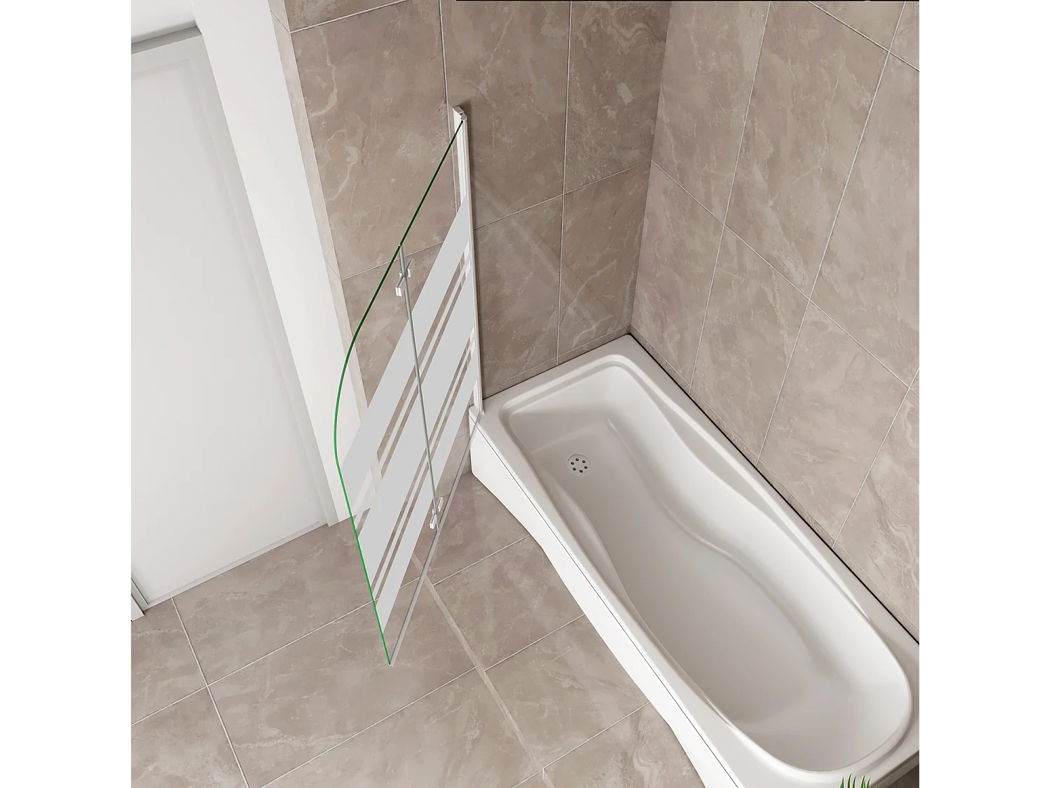Sopravasca 120x140 cm Parete per Vasca da Bagno 2 Ante Movibili Montaggio Verso Destro Vetro 6 mm Temperato Anticalcare Serigrafia Bianca