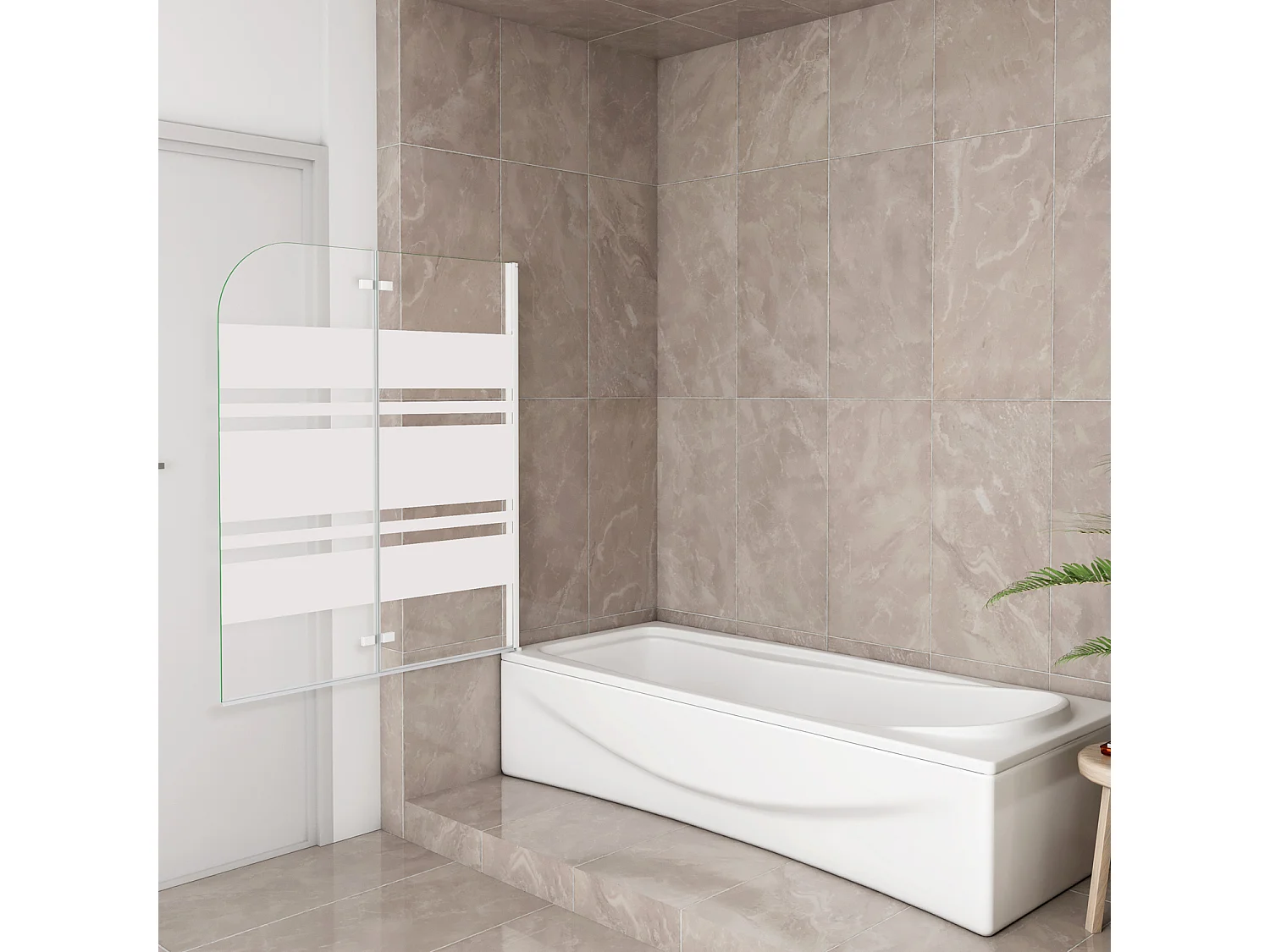 Sopravasca 120x140 cm Parete per Vasca da Bagno 2 Ante Movibili Montaggio Verso Destro Vetro 6 mm Temperato Anticalcare Serigrafia Bianca