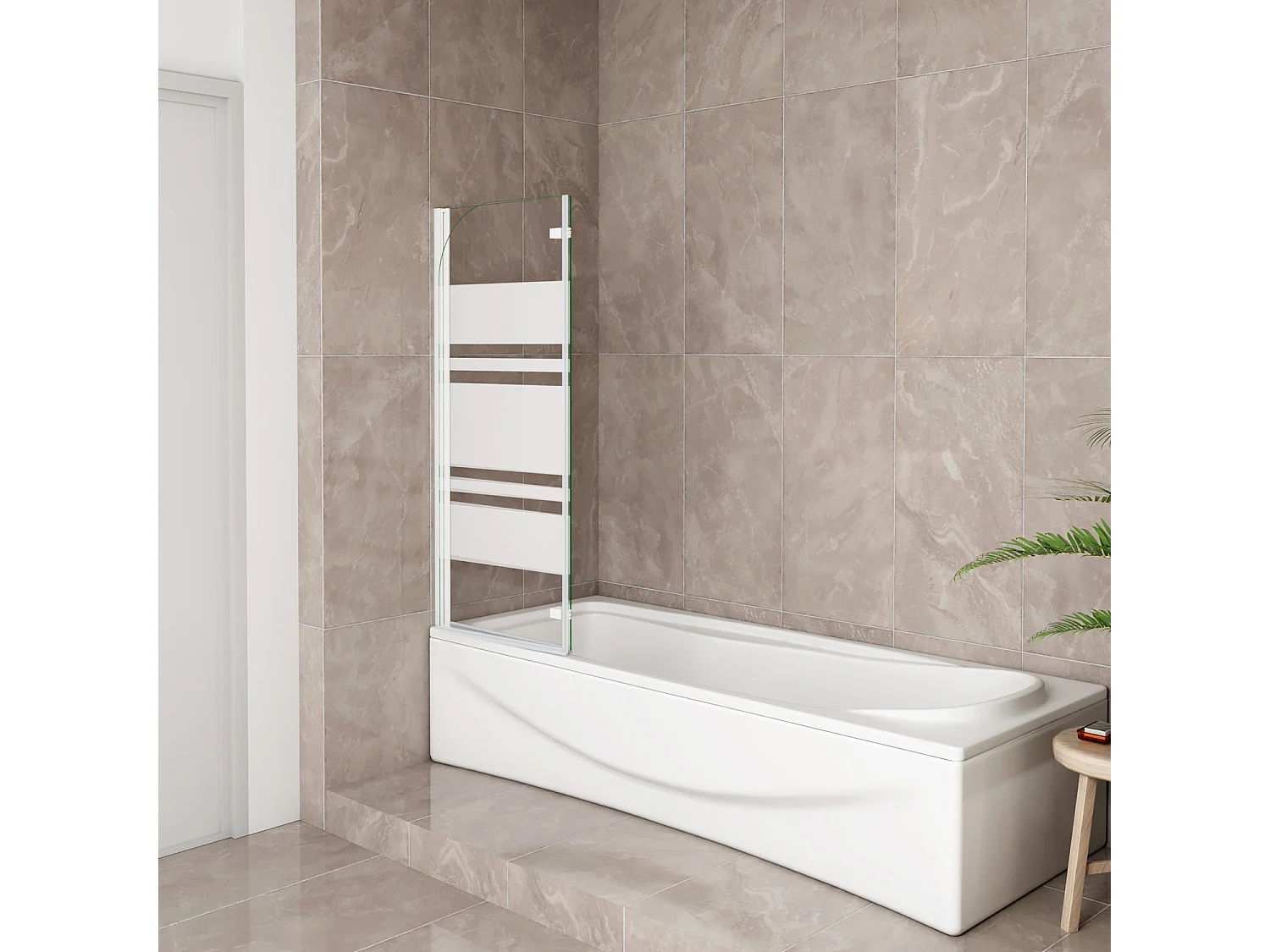 Sopravasca 120x140 cm Parete per Vasca da Bagno 2 Ante Movibili Montaggio Verso Destro Vetro 6 mm Temperato Anticalcare Serigrafia Bianca