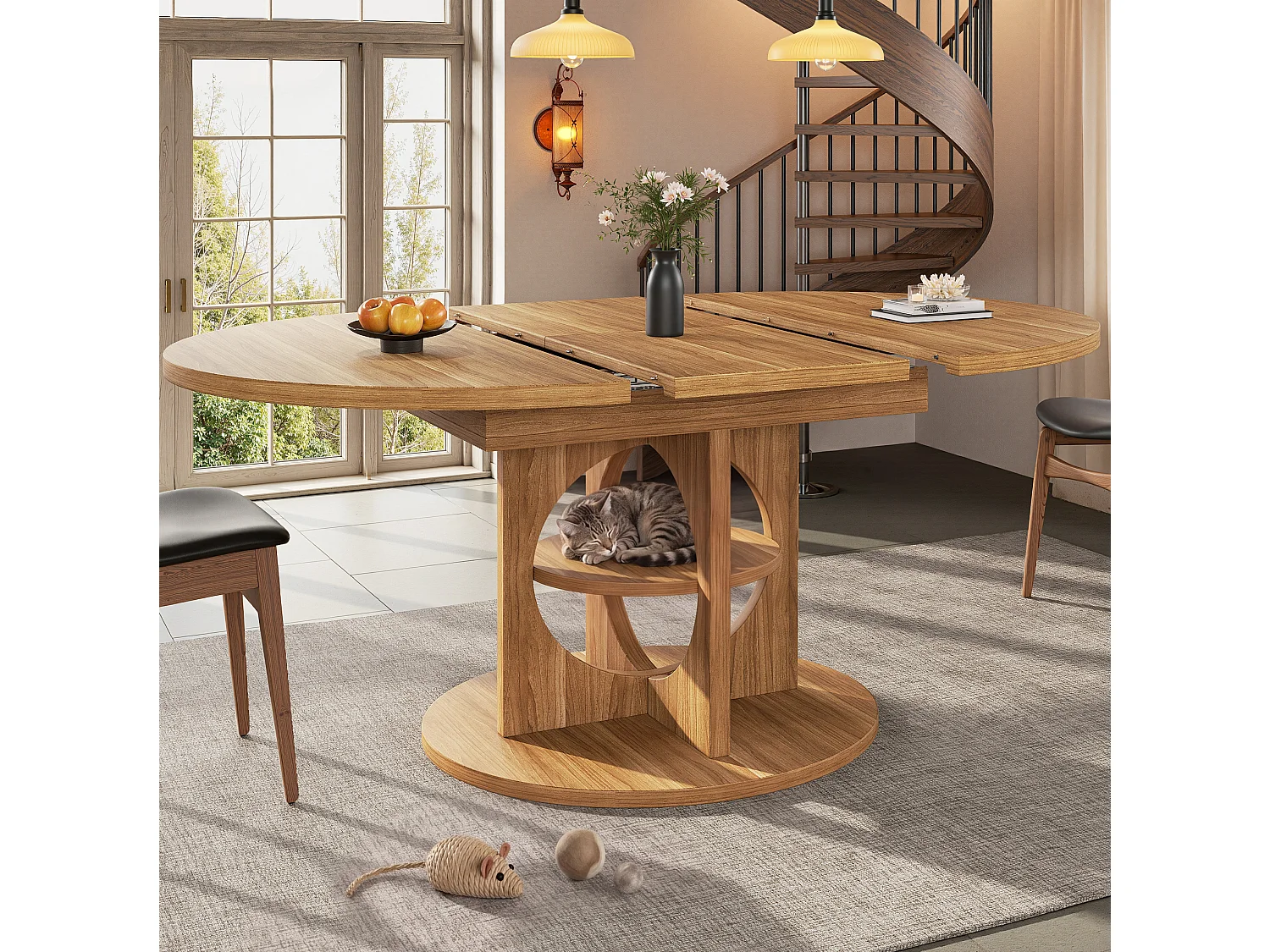 Table à manger extensible 110-150 x 110 cm avec rangement - Couleur bois