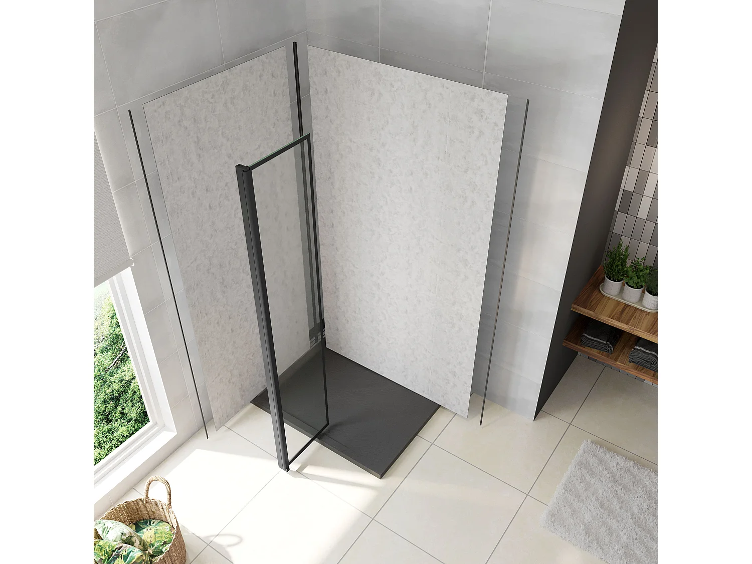 Paraspruzzo Paretina mobile 30x200cm per Walk In Vetro Temperato Trasparente da 6 mm Anticalcare Telaio Nero Opaco