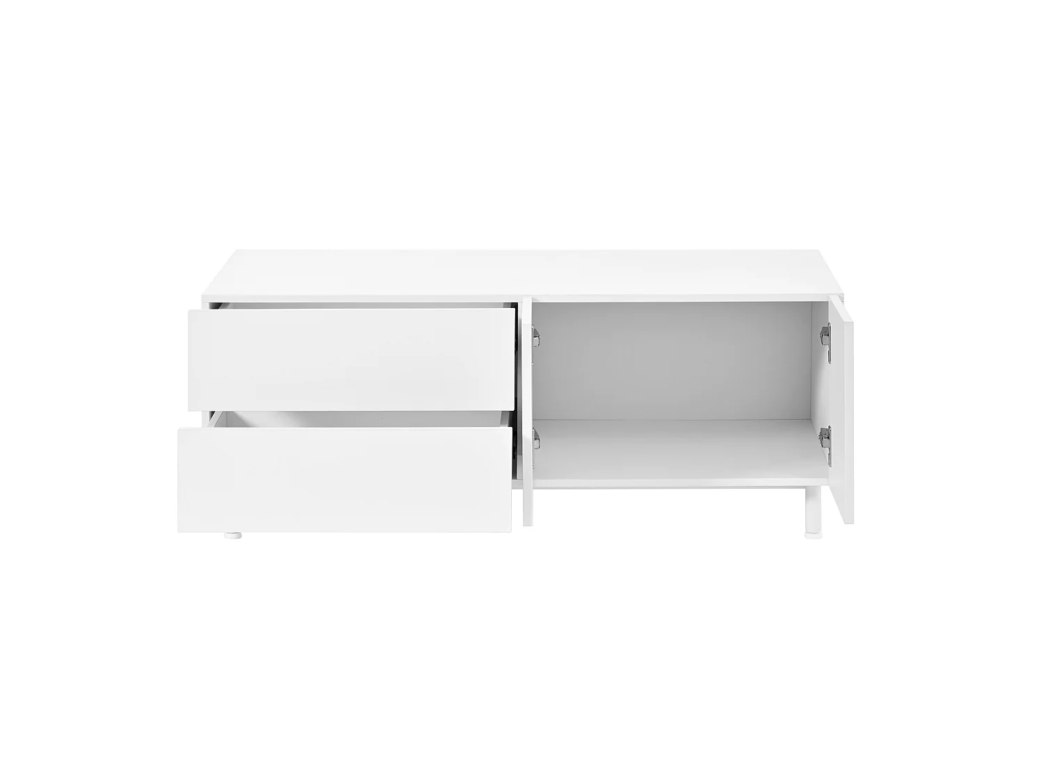 Table basse 100x50 cm blanche avec 2 tiroirs et 2 portes