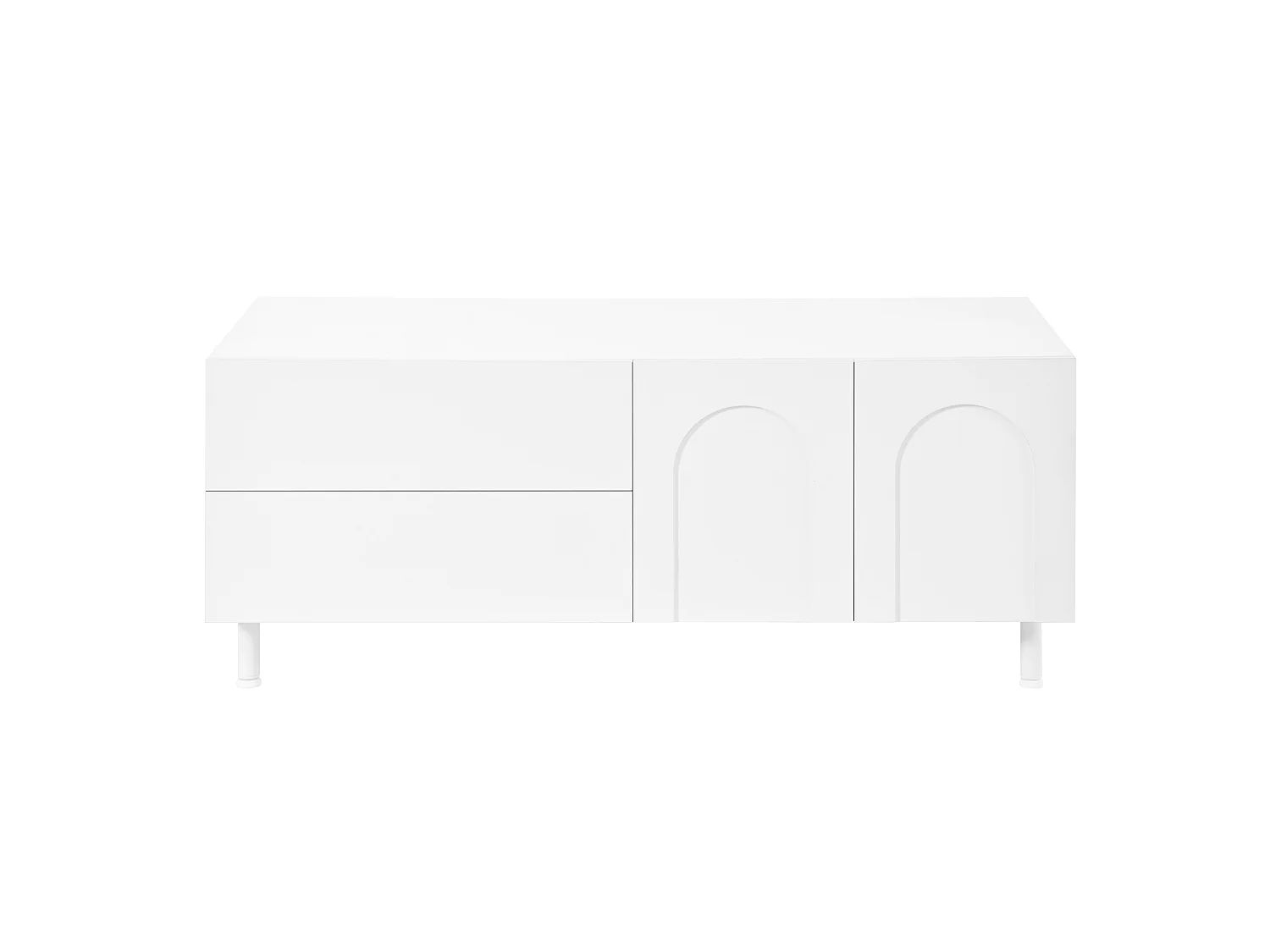 Table basse 100x50 cm blanche avec 2 tiroirs et 2 portes