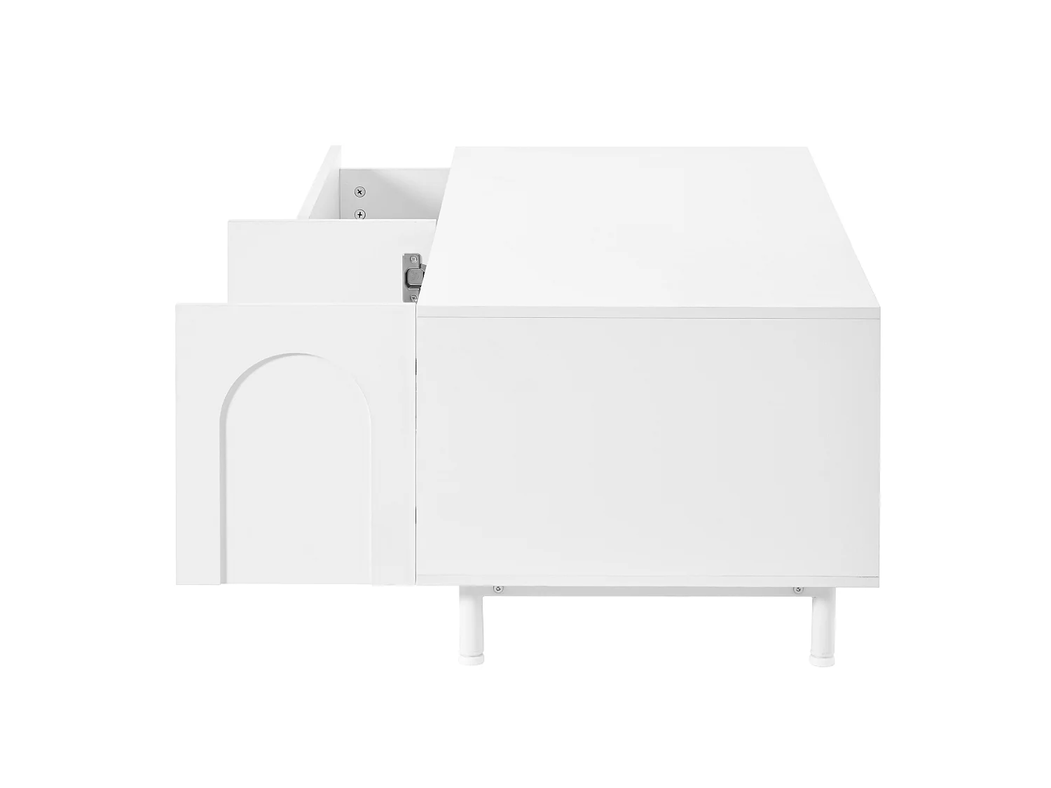 Table basse 100x50 cm blanche avec 2 tiroirs et 2 portes