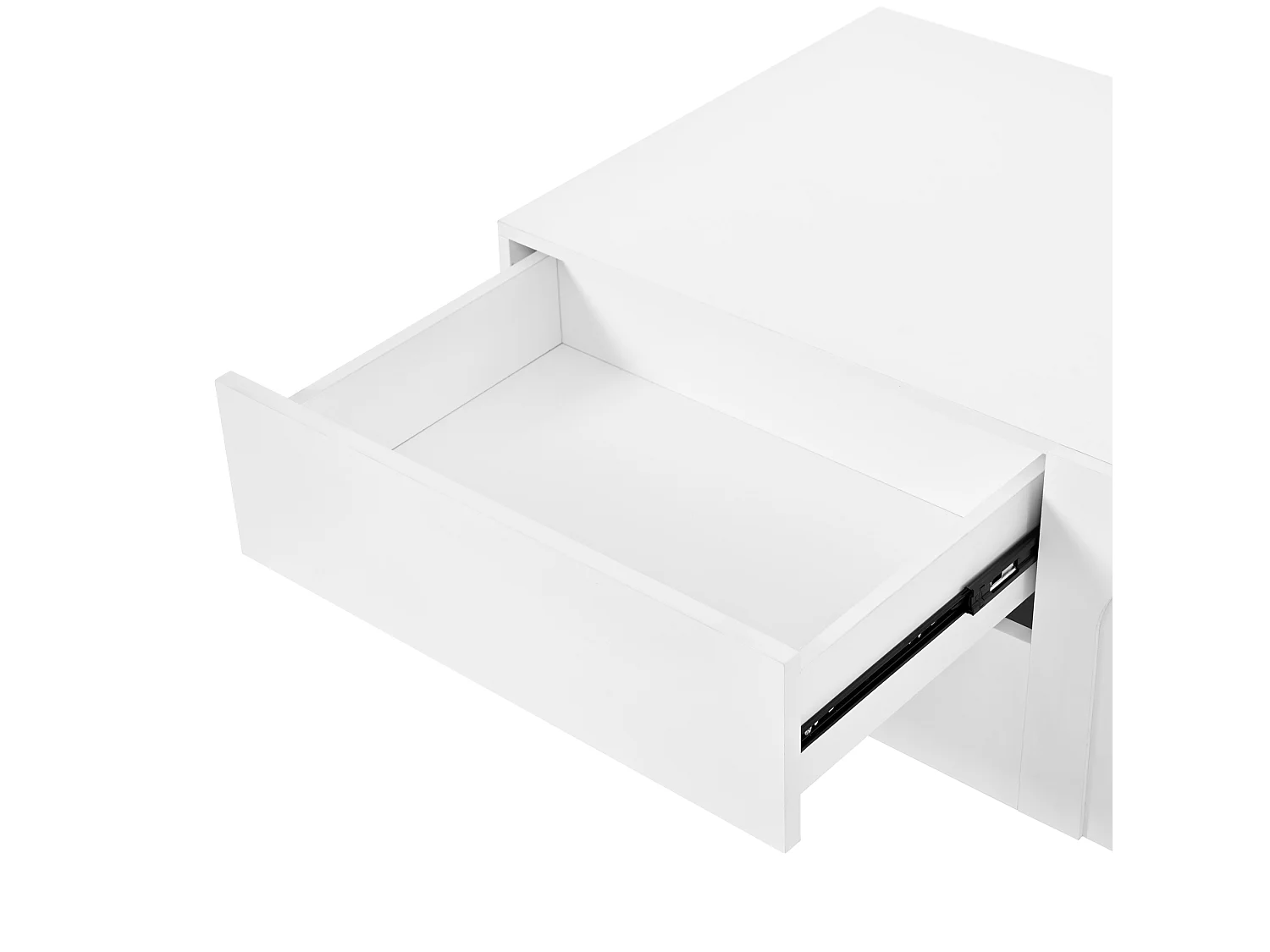 Table basse 100x50 cm blanche avec 2 tiroirs et 2 portes