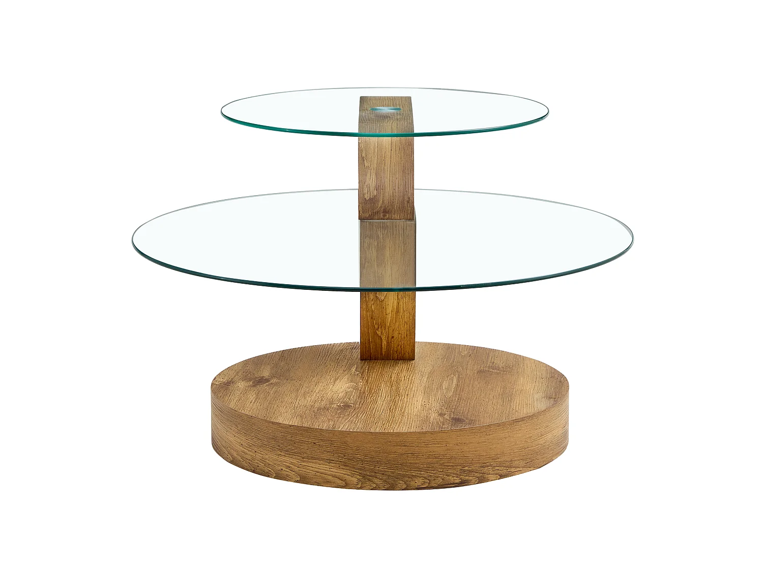 Mesa de centro minimalista de cristal de 2 niveles - Color madera