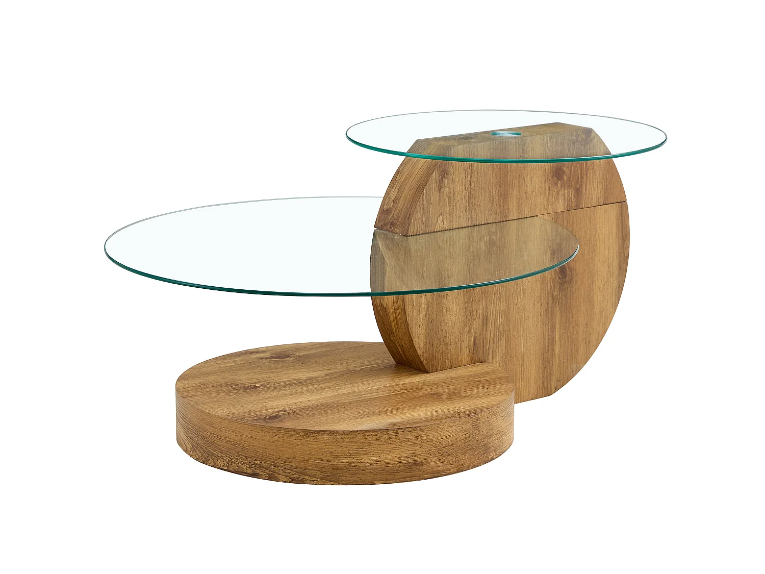 Mesa de centro minimalista de cristal de 2 niveles - Color madera