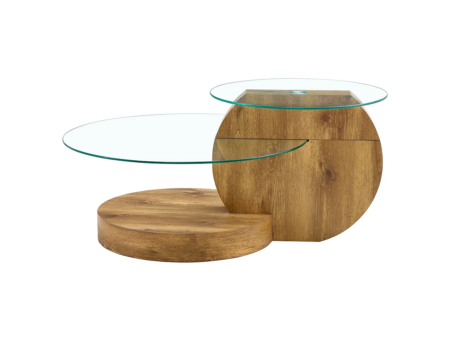 Mesa de centro minimalista de cristal de 2 niveles - Color madera