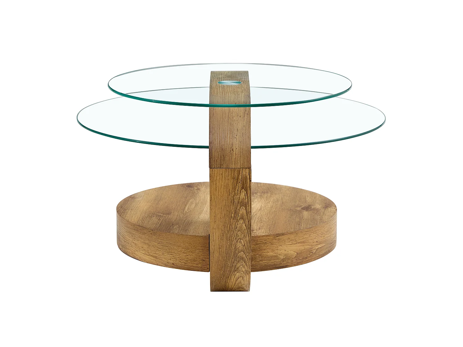 Mesa de centro minimalista de cristal de 2 niveles - Color madera