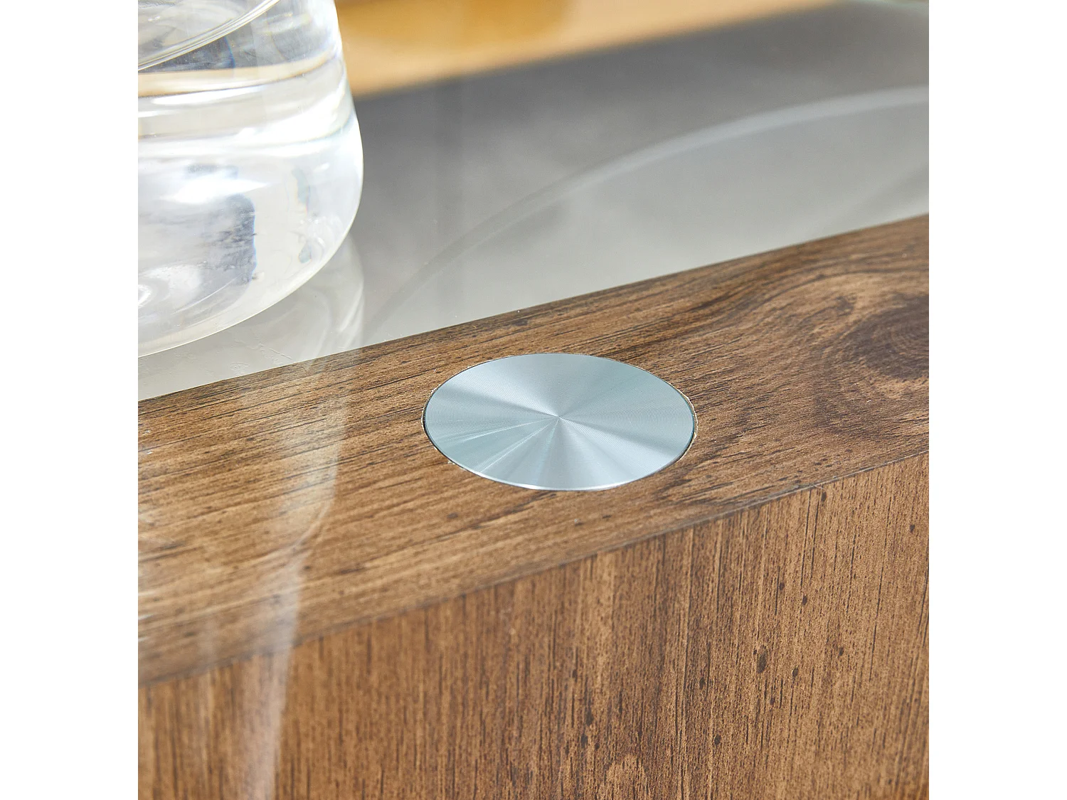 Mesa de centro minimalista de cristal de 2 niveles - Color madera