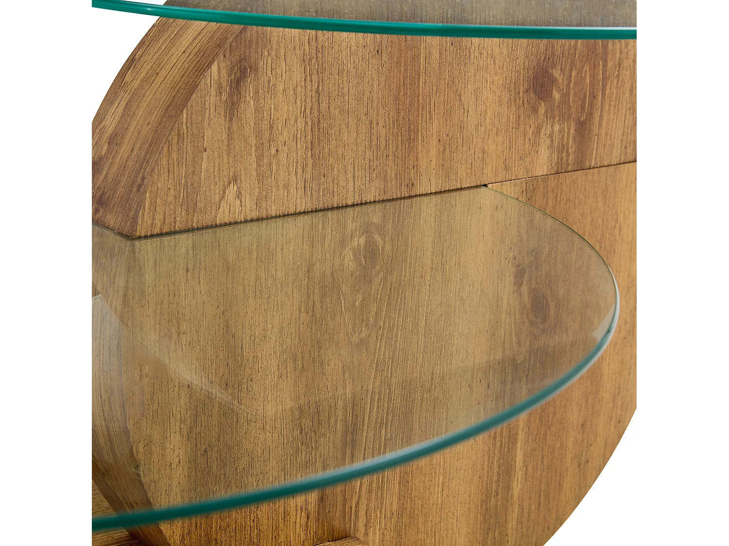Mesa de centro minimalista de cristal de 2 niveles - Color madera