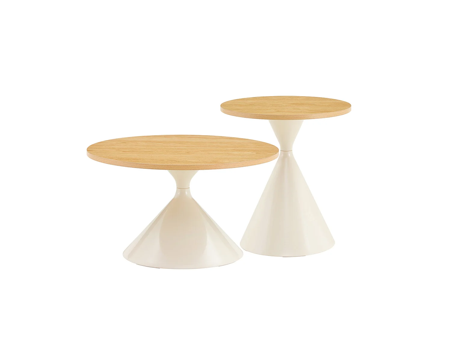 Set di 2 tavolini, 70 cm e 50 cm, con gambe in metallo color crema - Naturale chiaro