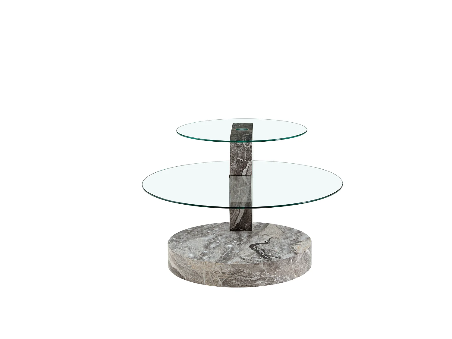 Mesa de centro minimalista de cristal de 2 niveles - Efecto mármol gris
