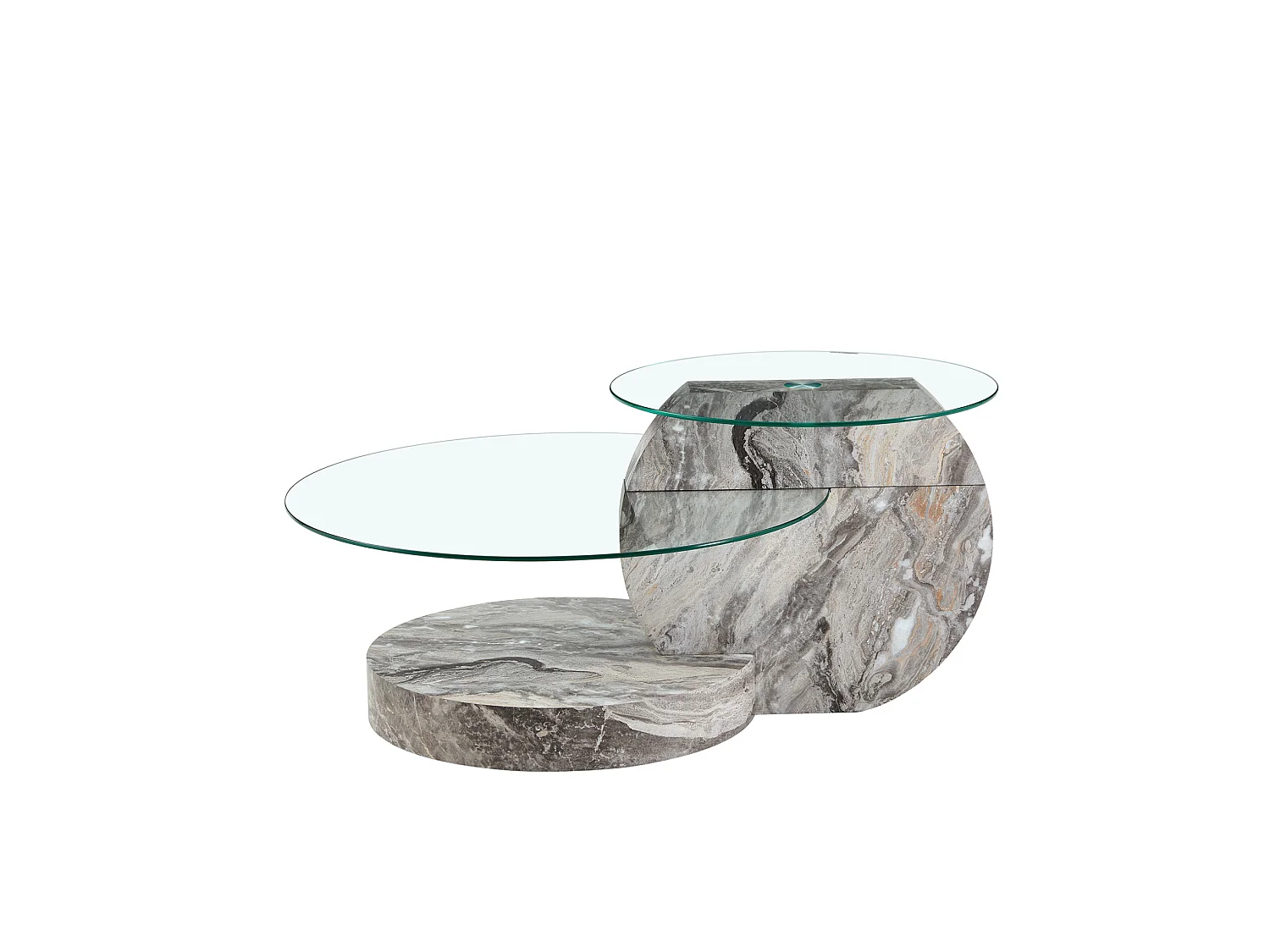 Mesa de centro minimalista de cristal de 2 niveles - Efecto mármol gris