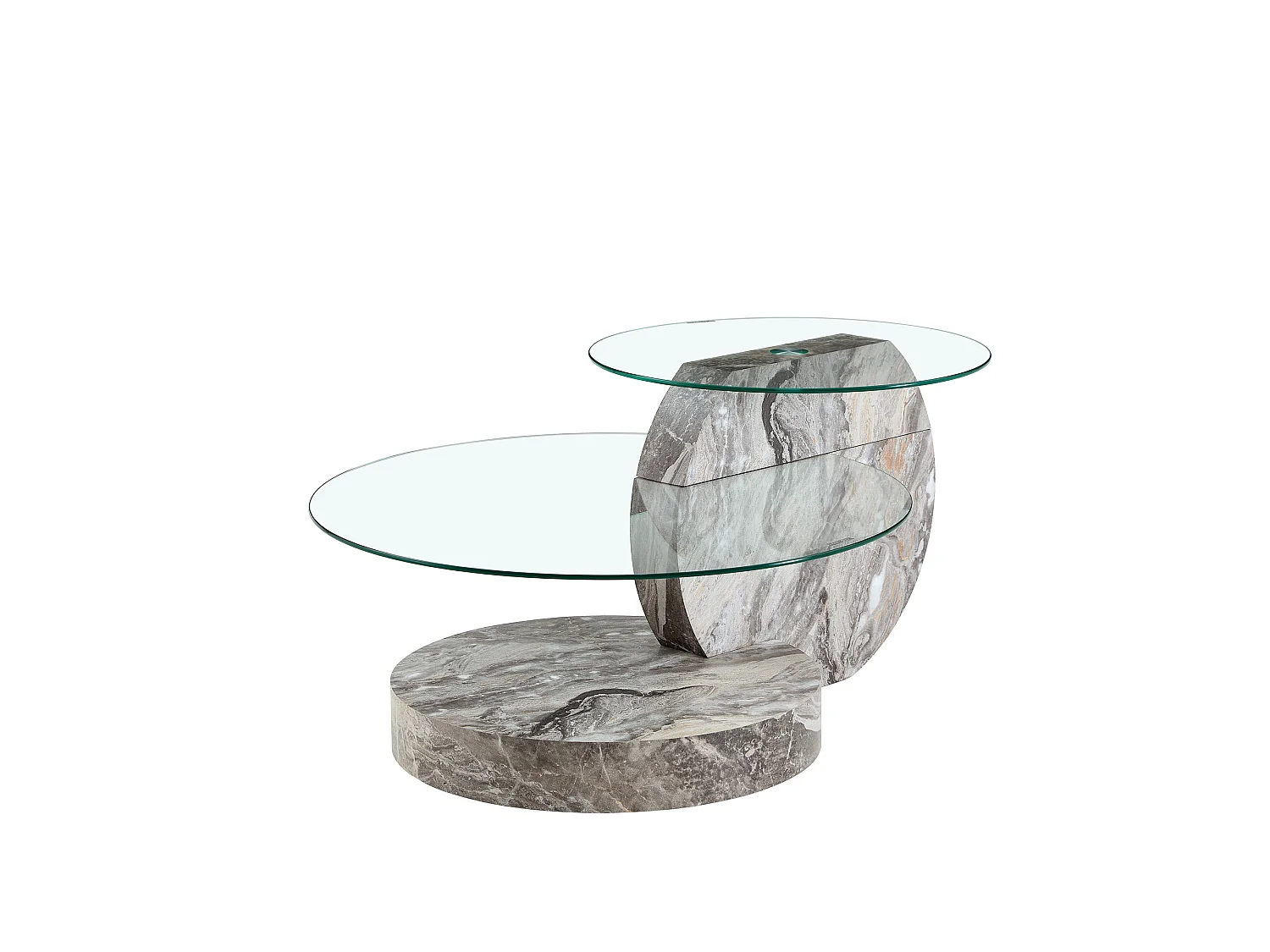 Mesa de centro minimalista de cristal de 2 niveles - Efecto mármol gris