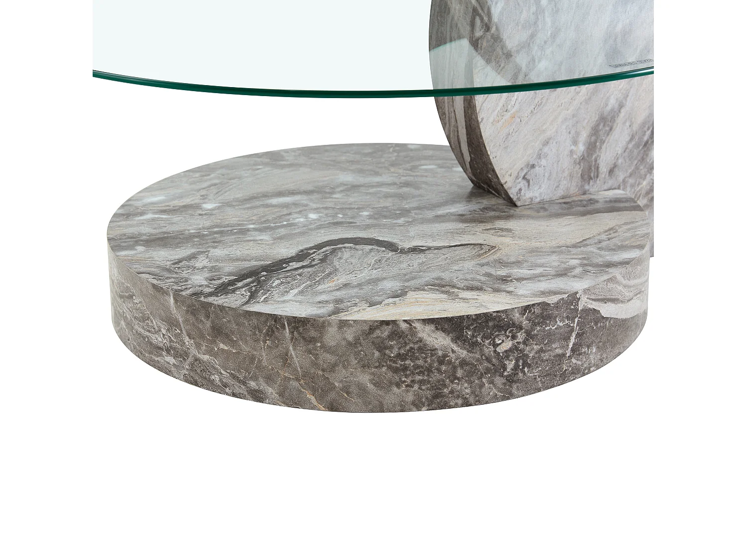Mesa de centro minimalista de cristal de 2 niveles - Efecto mármol gris