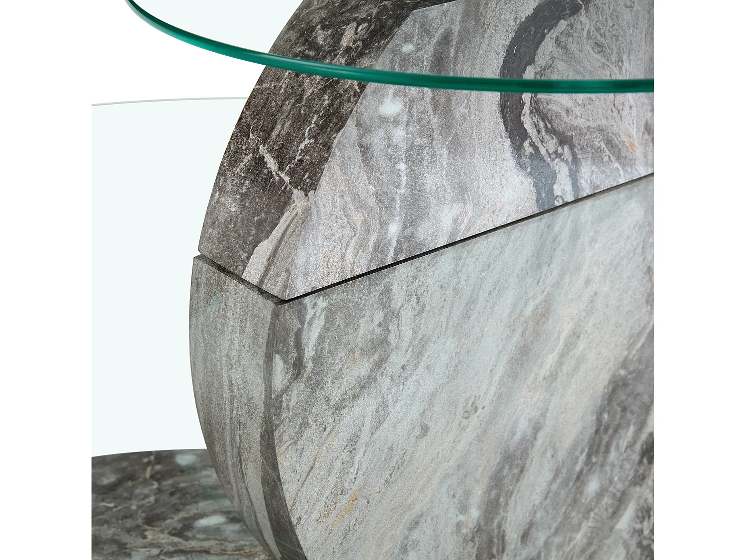 Mesa de centro minimalista de cristal de 2 niveles - Efecto mármol gris
