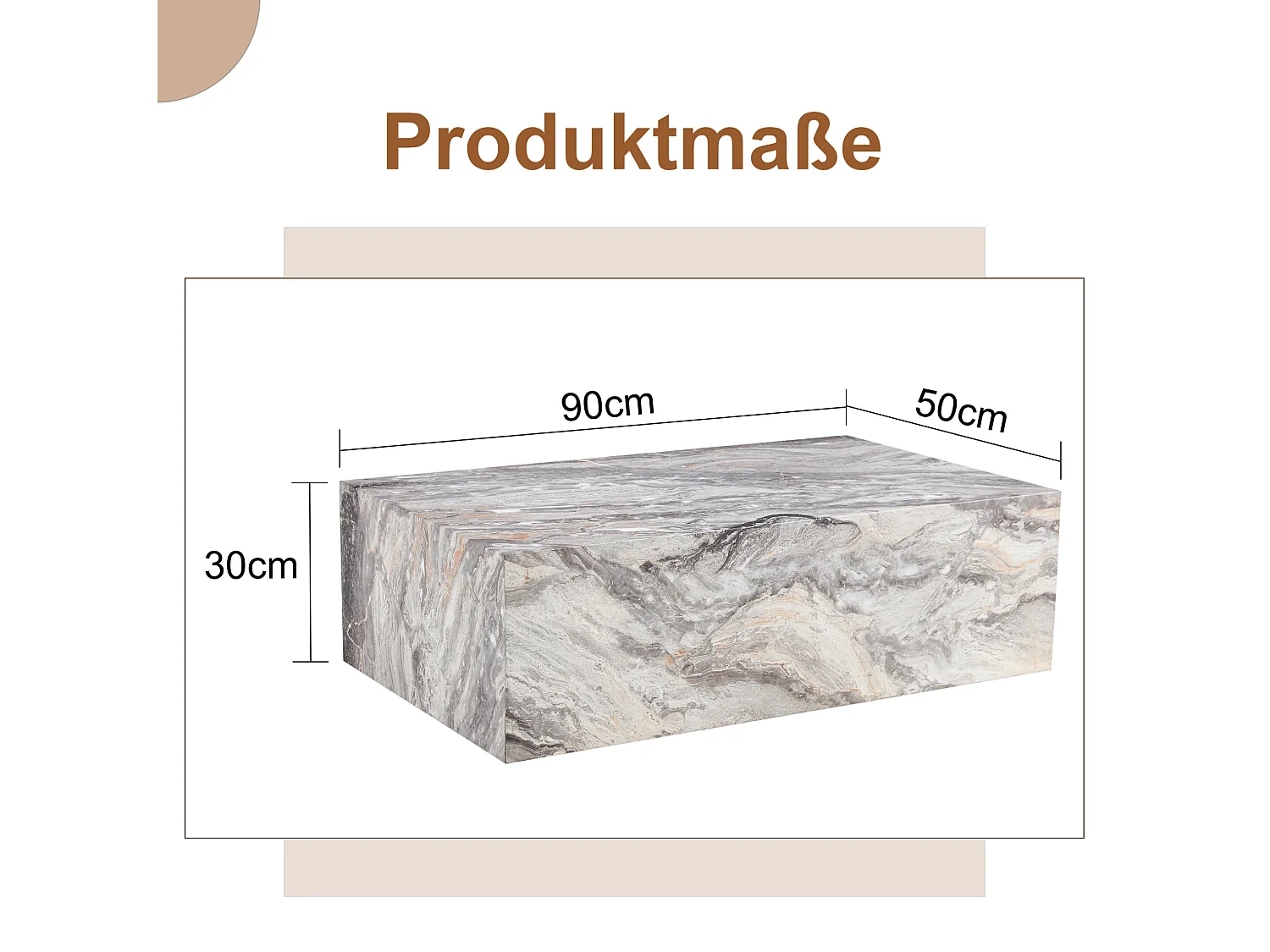 Table basse rectangulaire 90x50x30 cm - Effet marbre gris
