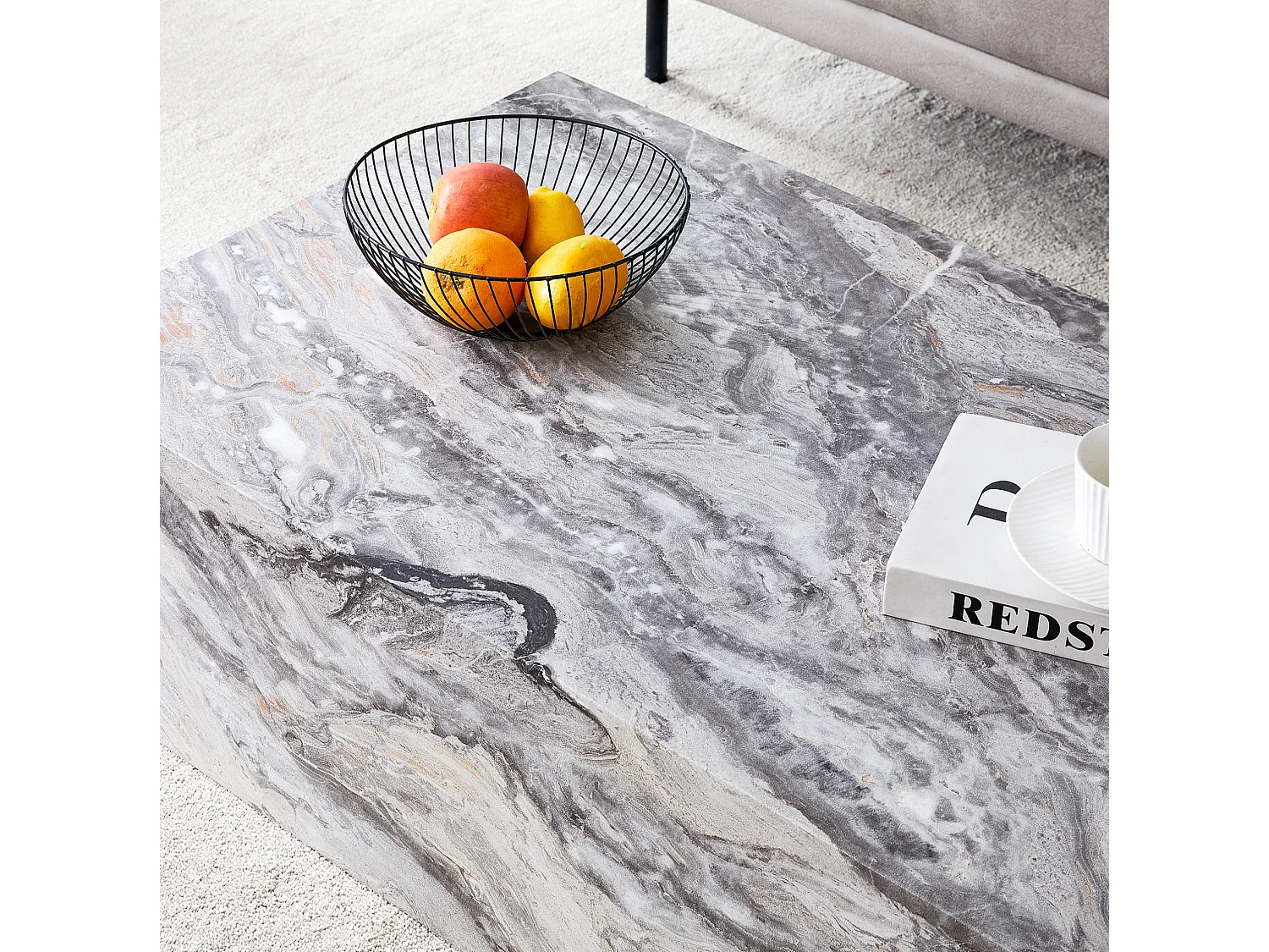 Table basse rectangulaire 90x50x30 cm - Effet marbre gris