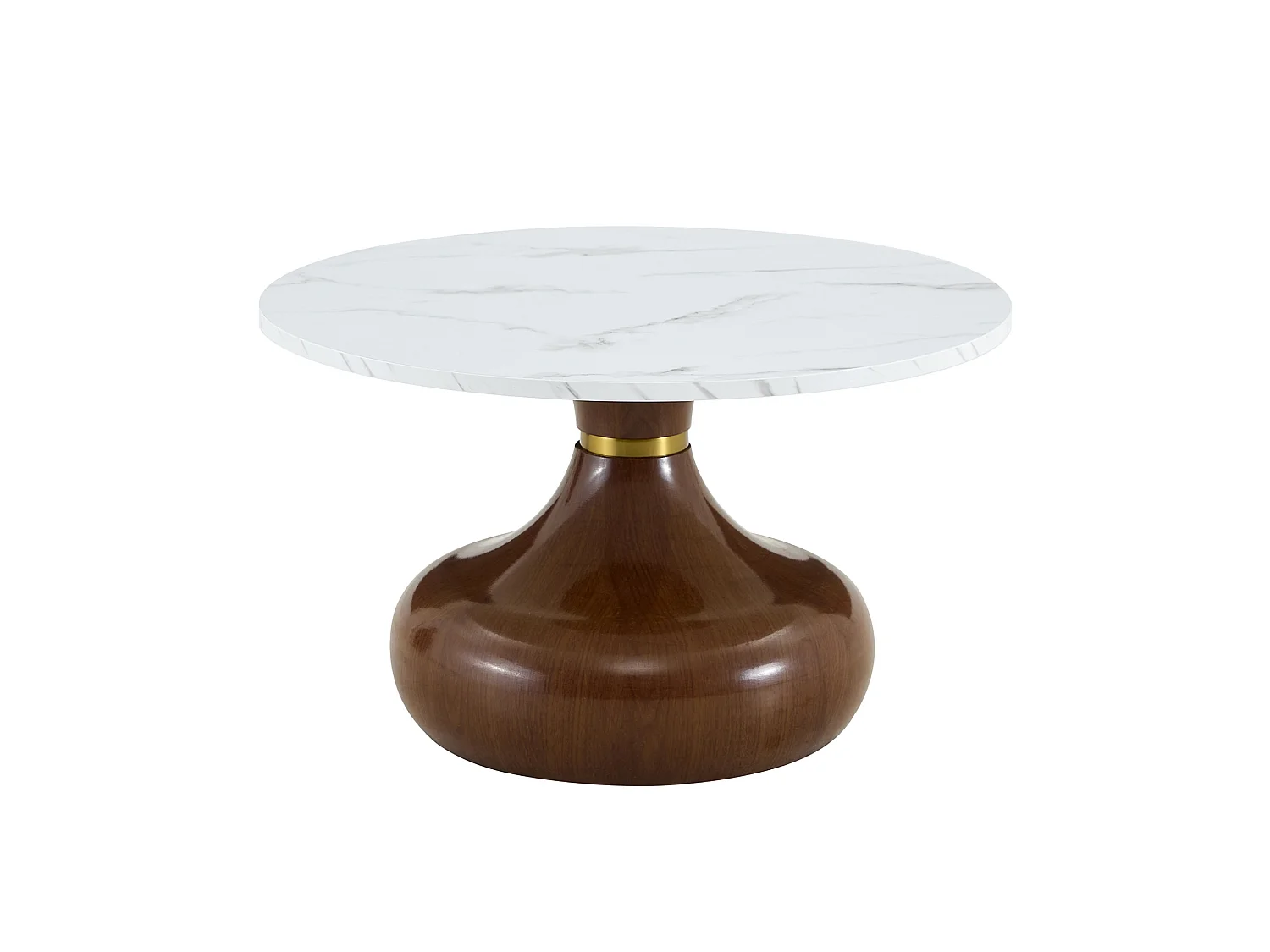 Set di 2 tavolini da caffè rotondi, 70 cm e 50 cm, noce e bianco - Piano effetto marmo
