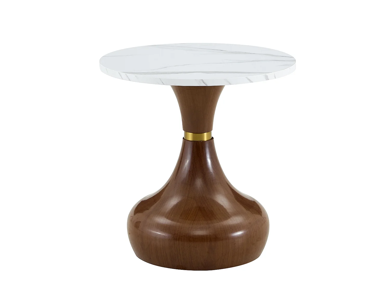 Set di 2 tavolini da caffè rotondi, 70 cm e 50 cm, noce e bianco - Piano effetto marmo