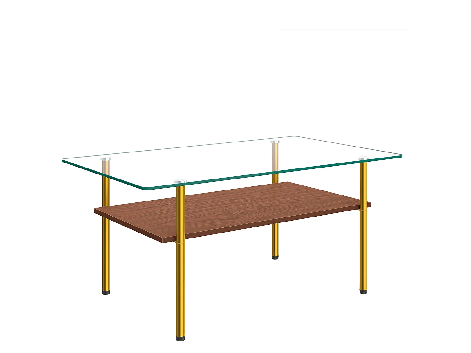 Tavolino moderno con vano contenitore - Piano in vetro - Oro e marrone