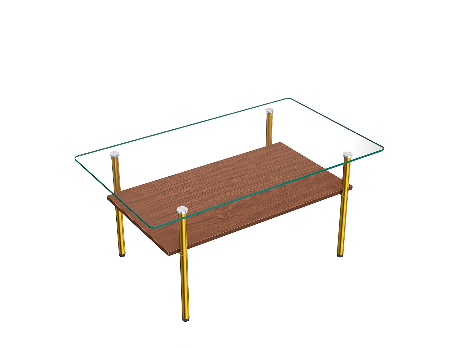 Tavolino moderno con vano contenitore - Piano in vetro - Oro e marrone