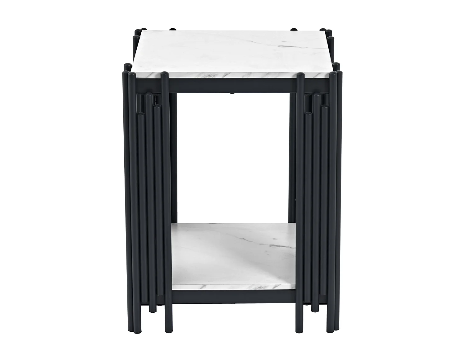 Tavolino a due ripiani, 54,7x43x40 cm, bianco e nero, effetto marmo