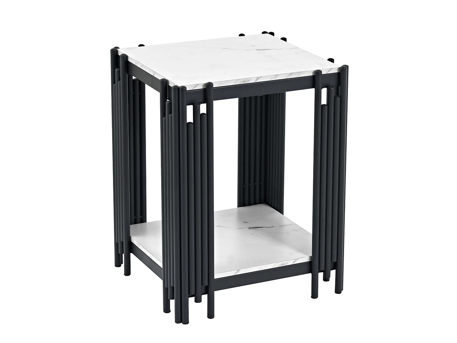 Tavolino a due ripiani, 54,7x43x40 cm, bianco e nero, effetto marmo
