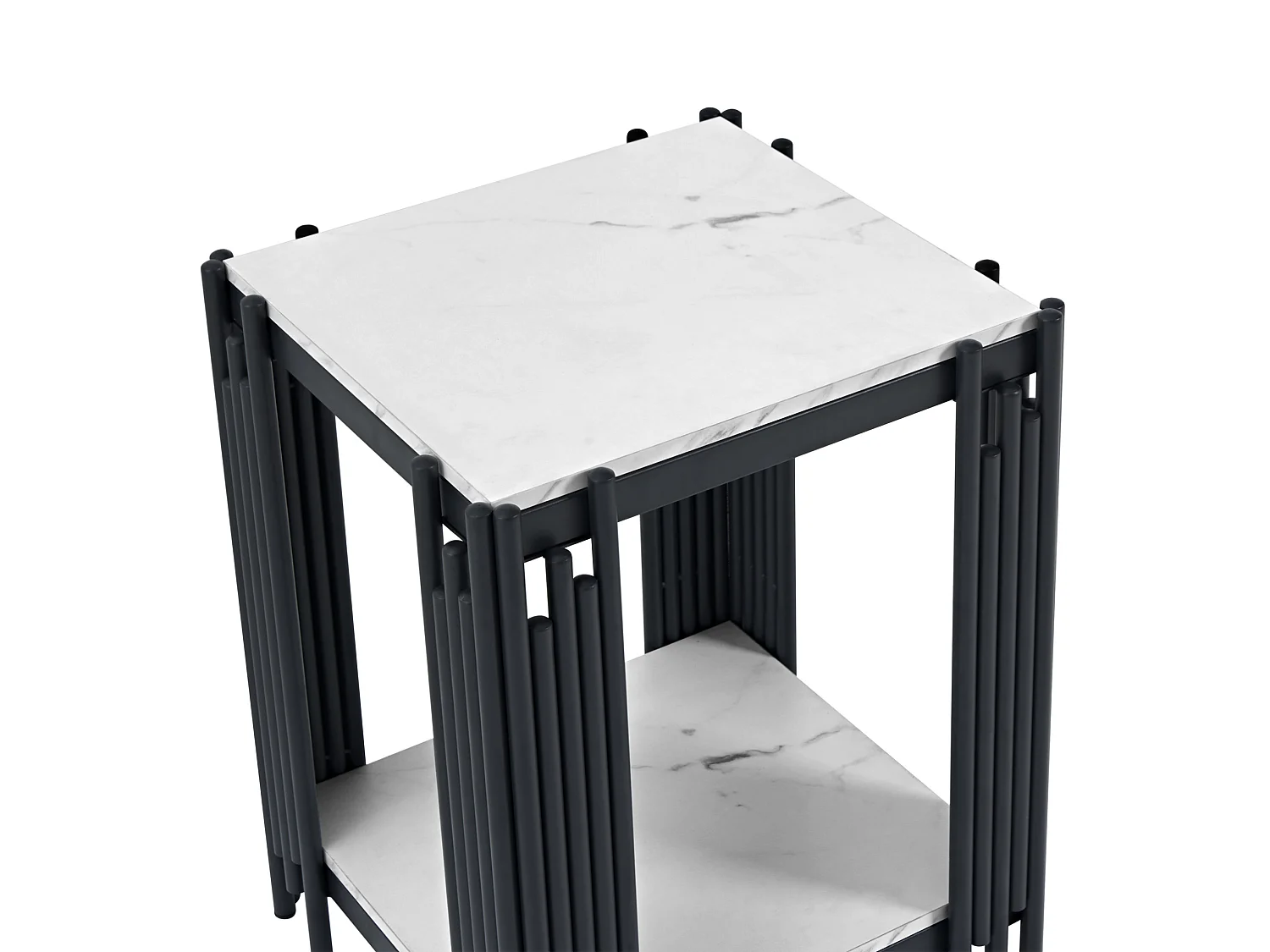 Tavolino a due ripiani, 54,7x43x40 cm, bianco e nero, effetto marmo