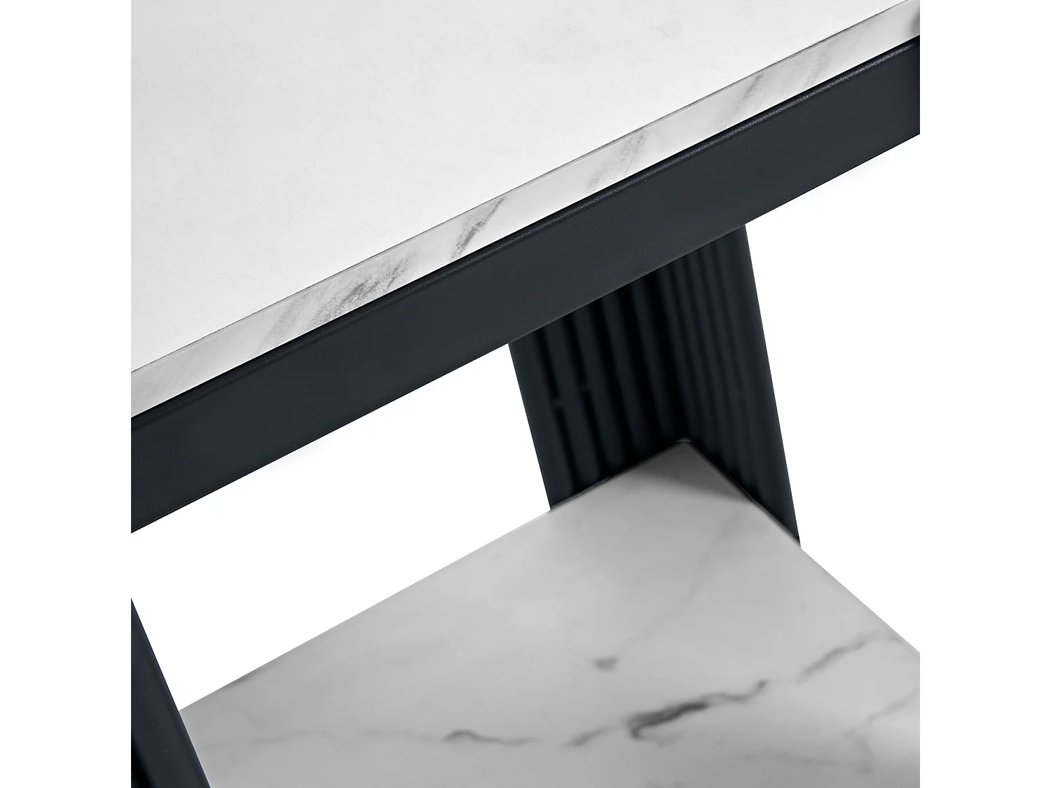 Tavolino a due ripiani, 54,7x43x40 cm, bianco e nero, effetto marmo