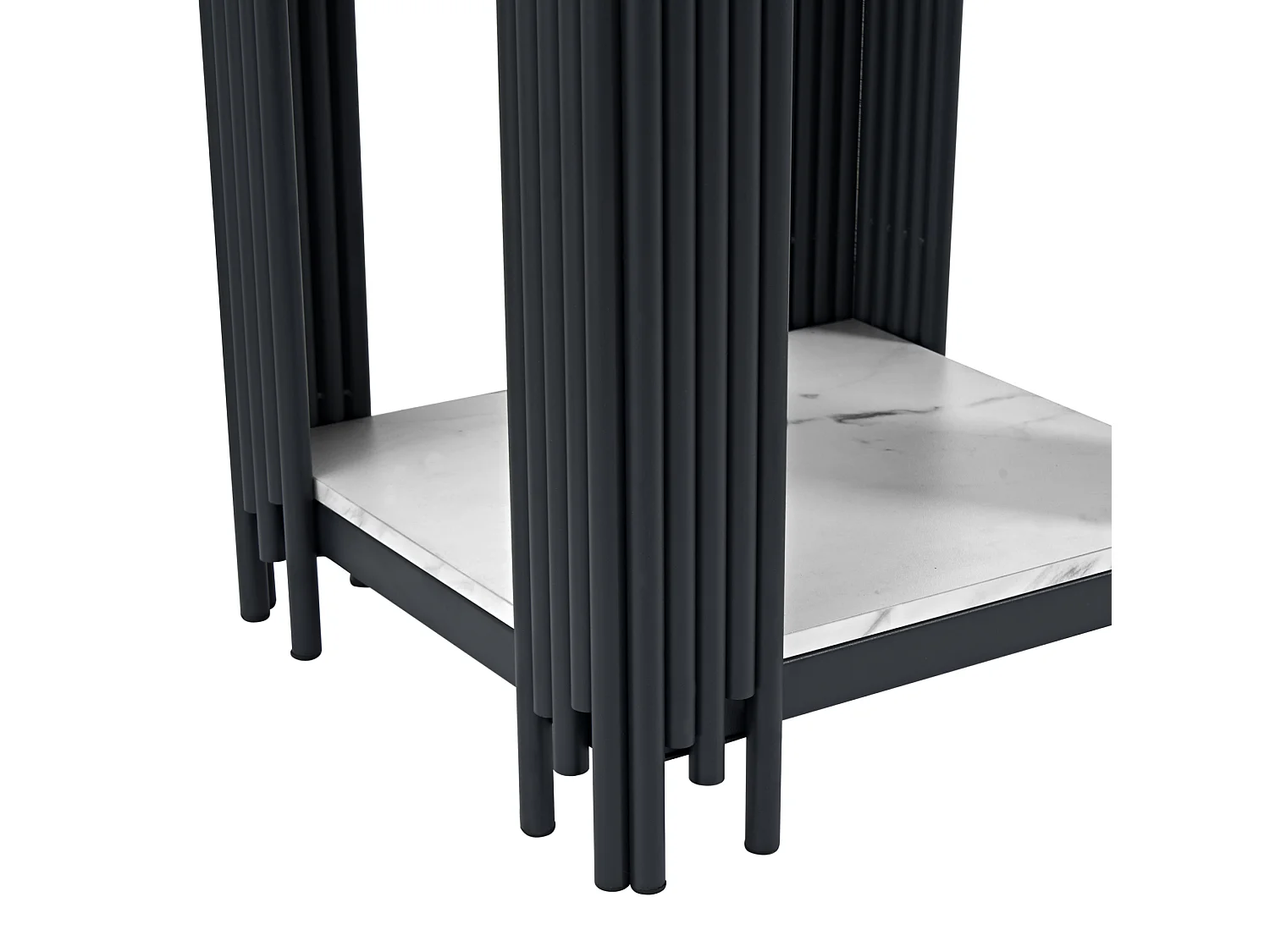 Tavolino a due ripiani, 54,7x43x40 cm, bianco e nero, effetto marmo