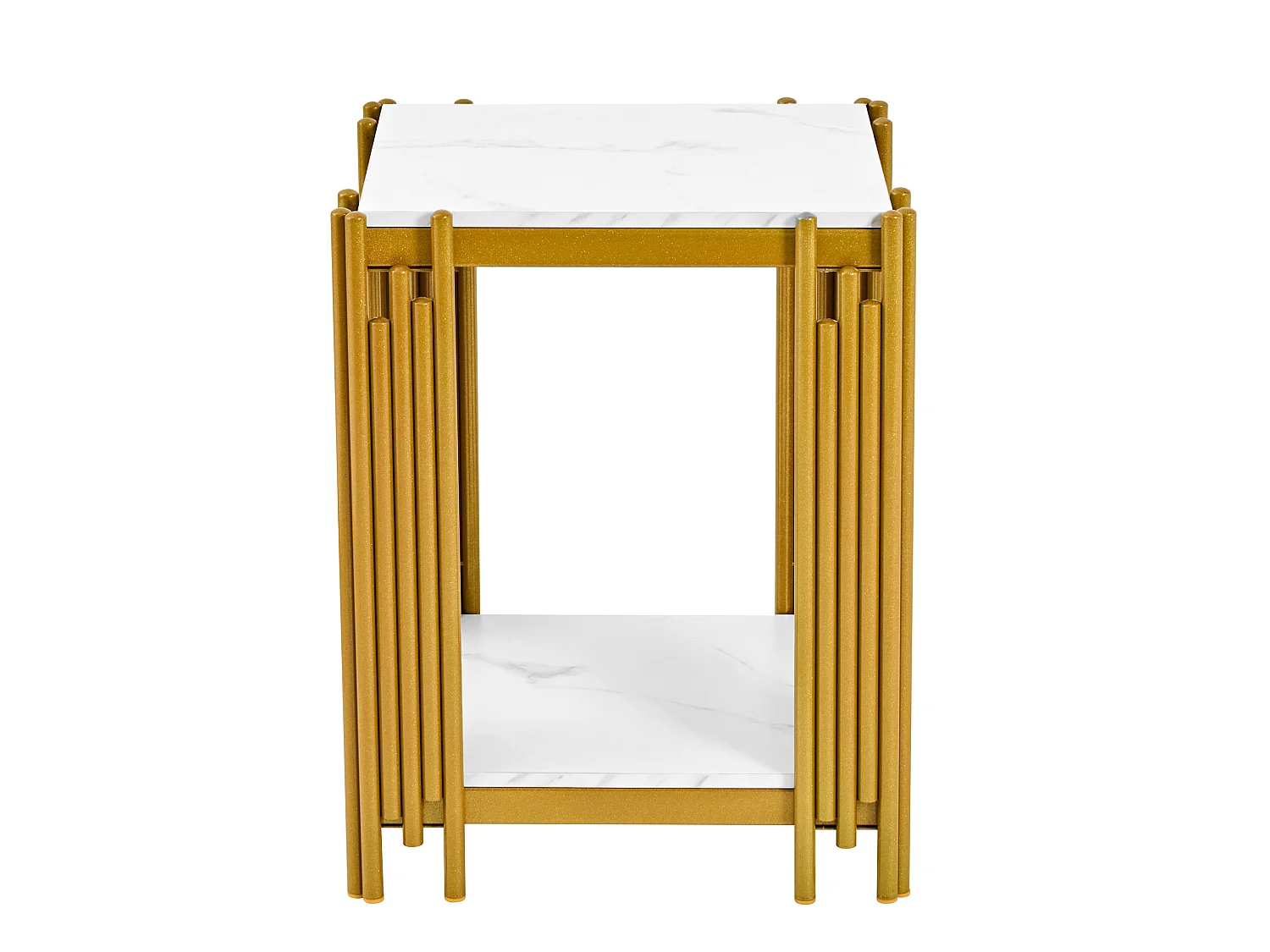 Salontafel met twee niveaus, 54,7 x 43 x 40 cm, wit en goud, marmerlook