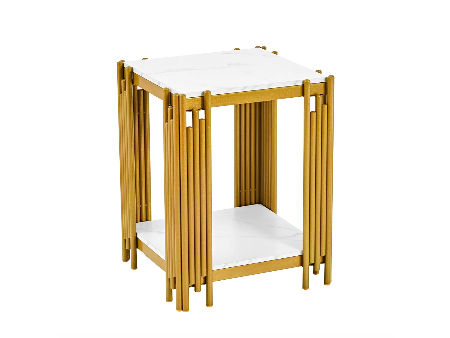 Salontafel met twee niveaus, 54,7 x 43 x 40 cm, wit en goud, marmerlook