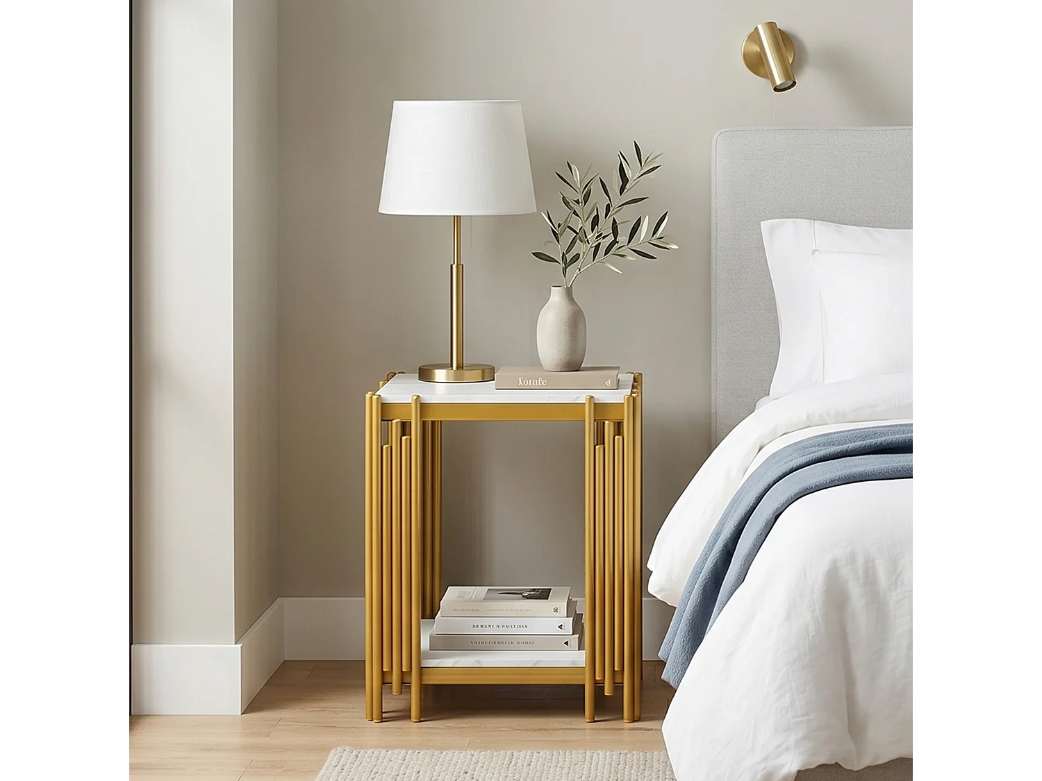Salontafel met twee niveaus, 54,7 x 43 x 40 cm, wit en goud, marmerlook
