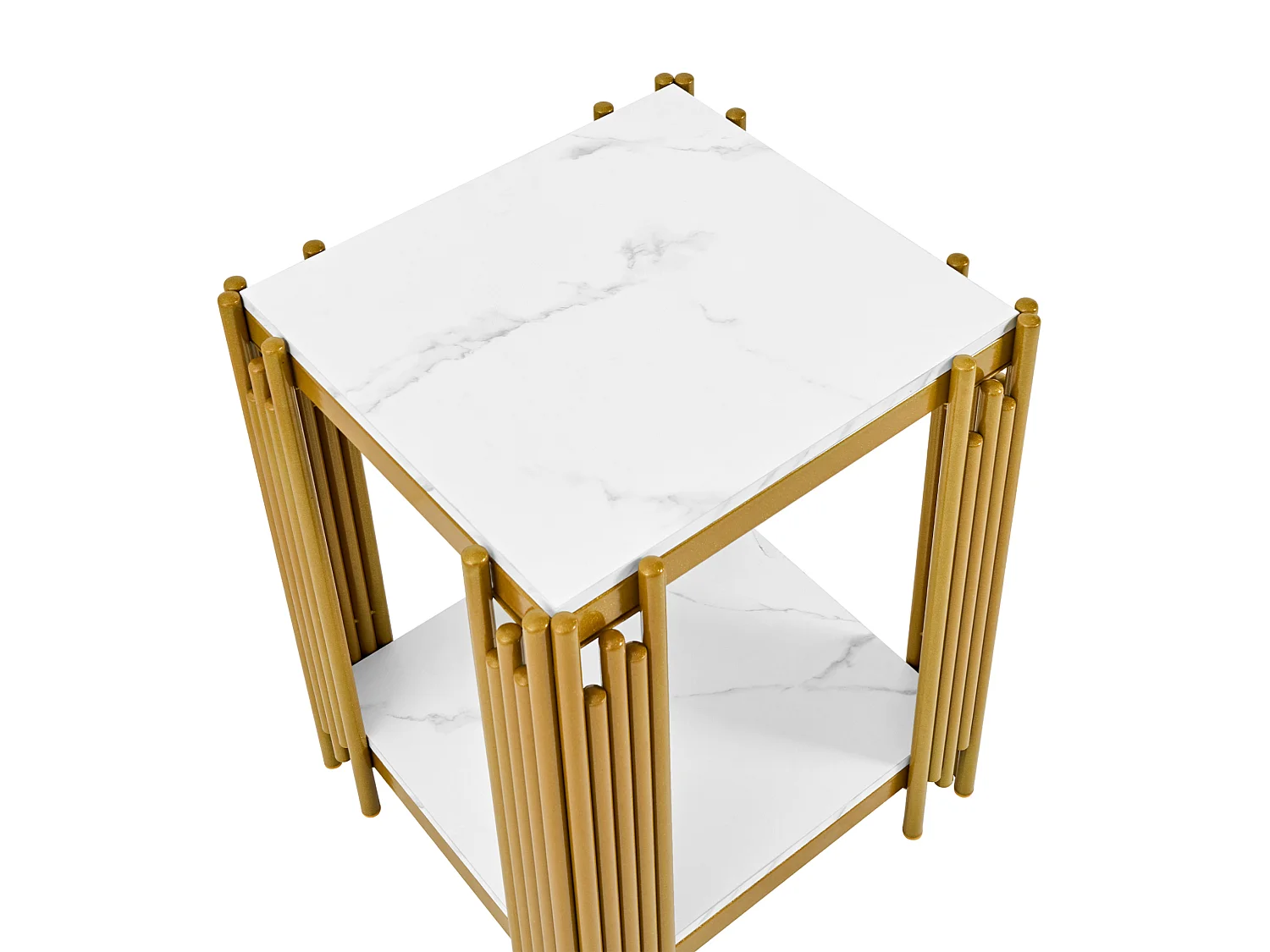 Salontafel met twee niveaus, 54,7 x 43 x 40 cm, wit en goud, marmerlook
