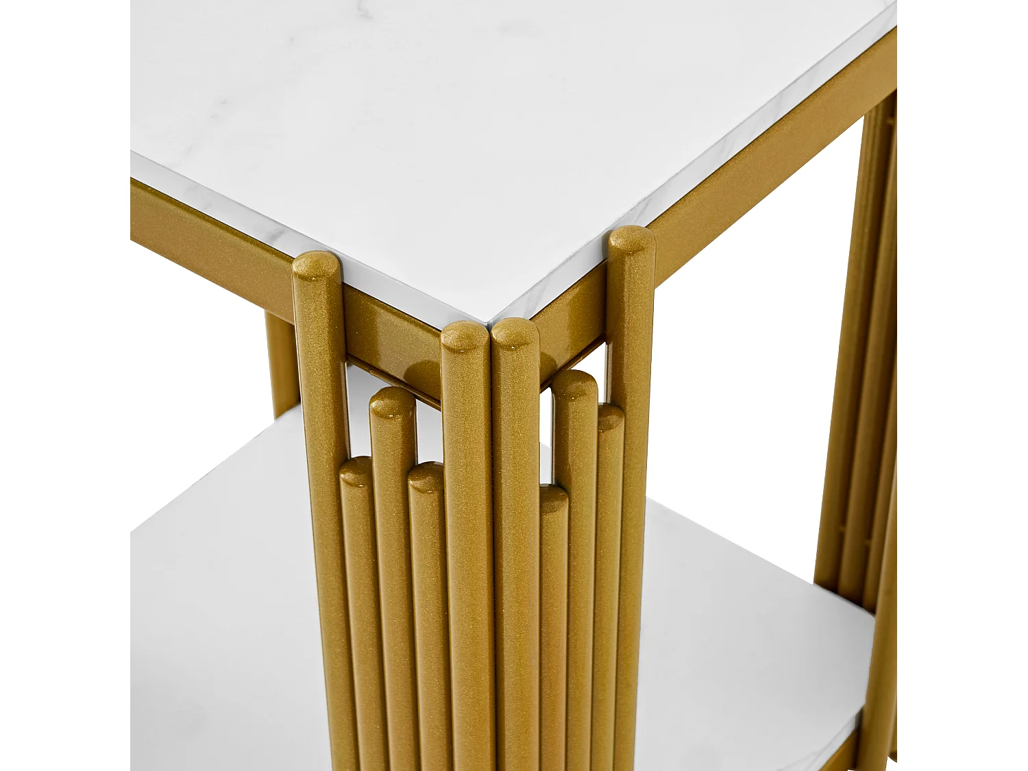 Salontafel met twee niveaus, 54,7 x 43 x 40 cm, wit en goud, marmerlook