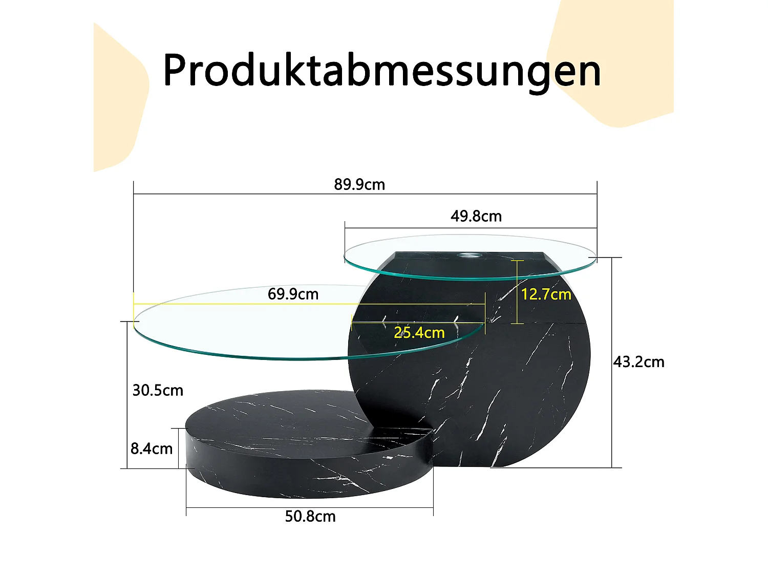 Mesa de centro minimalista de cristal de 2 niveles - Negro