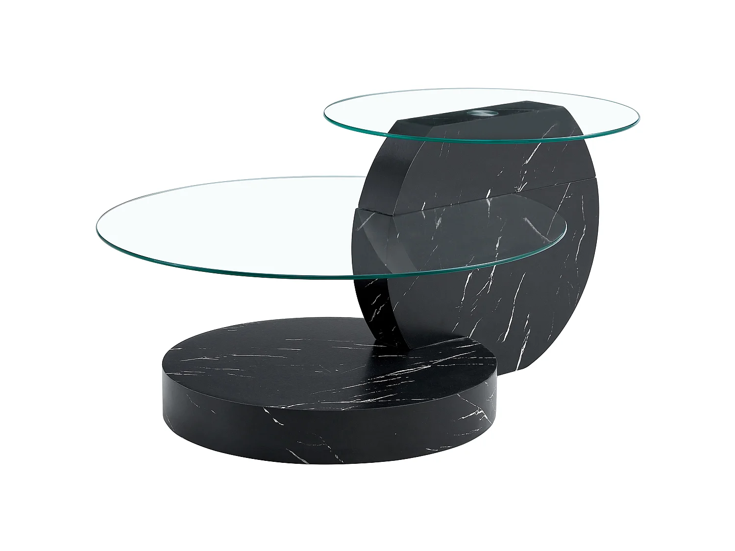 Mesa de centro minimalista de cristal de 2 niveles - Negro
