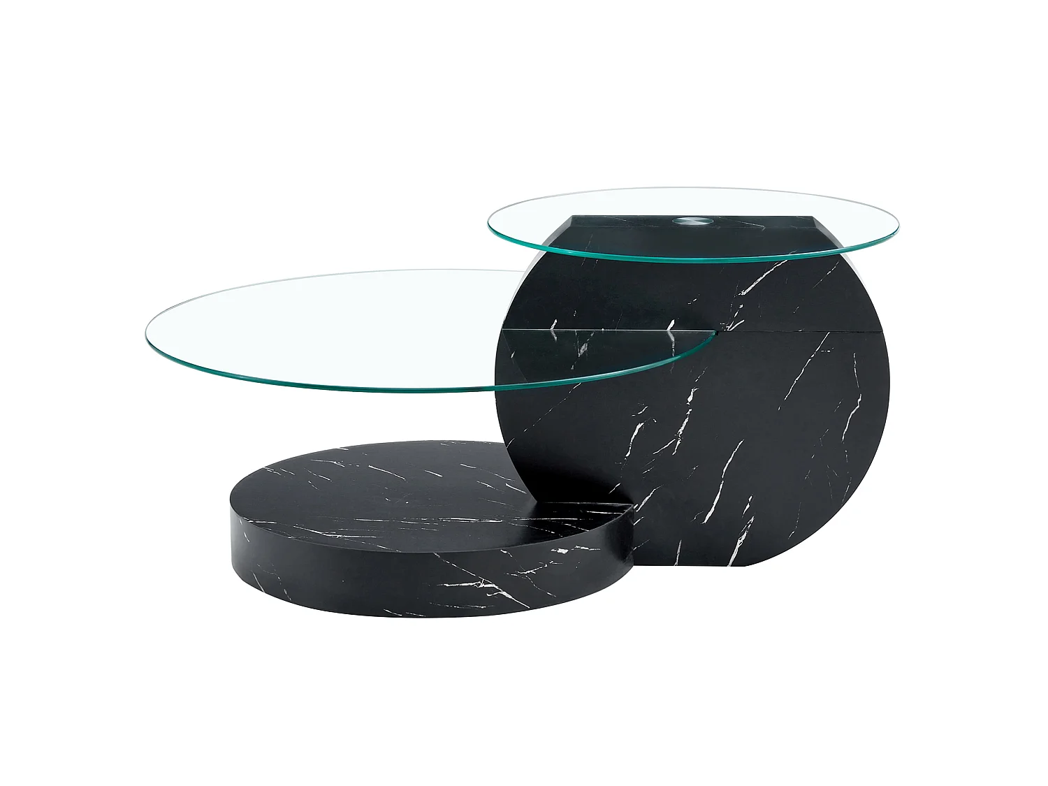 Mesa de centro minimalista de cristal de 2 niveles - Negro