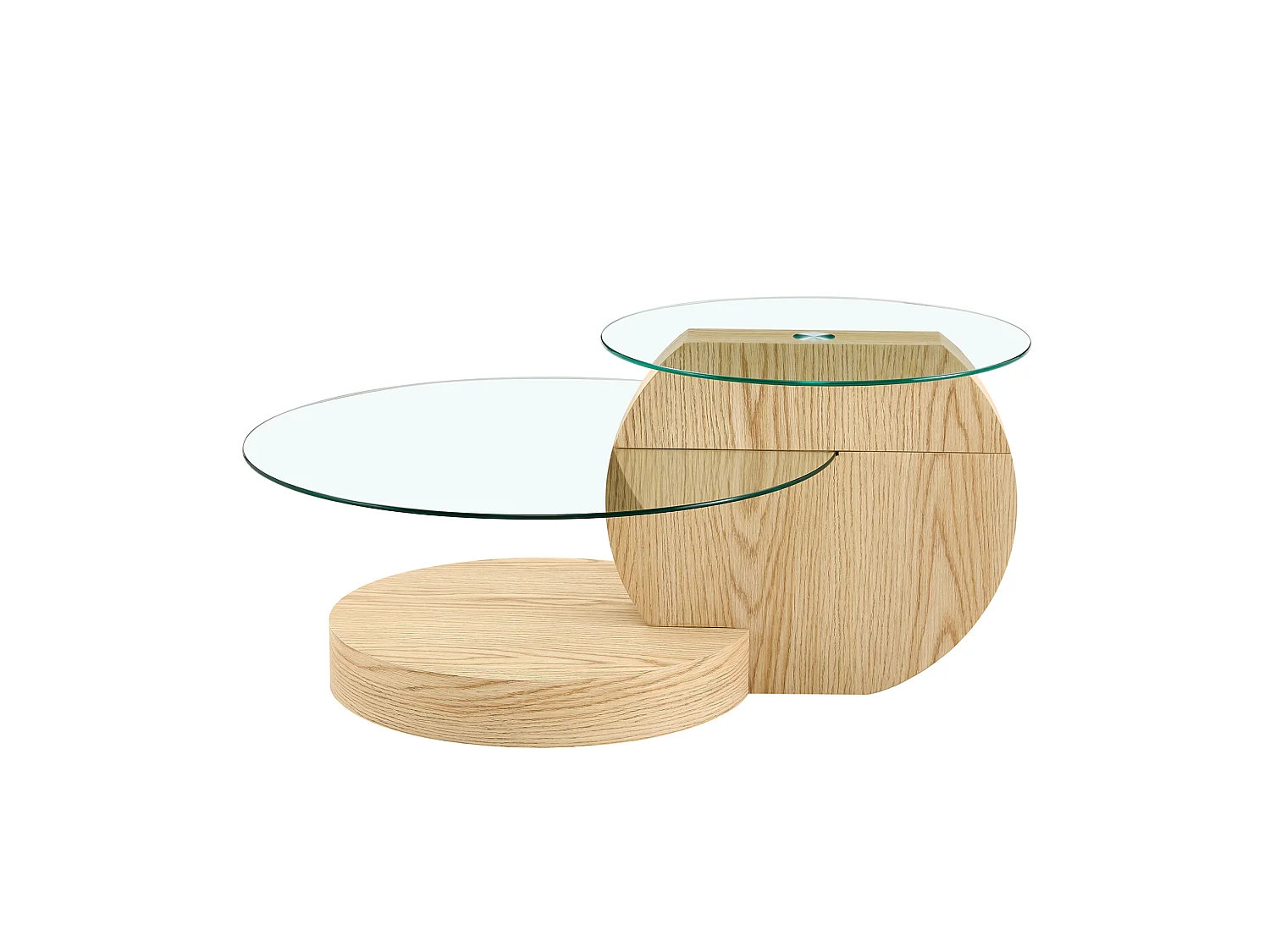 Mesa de centro minimalista de cristal de 2 niveles - Natural claro