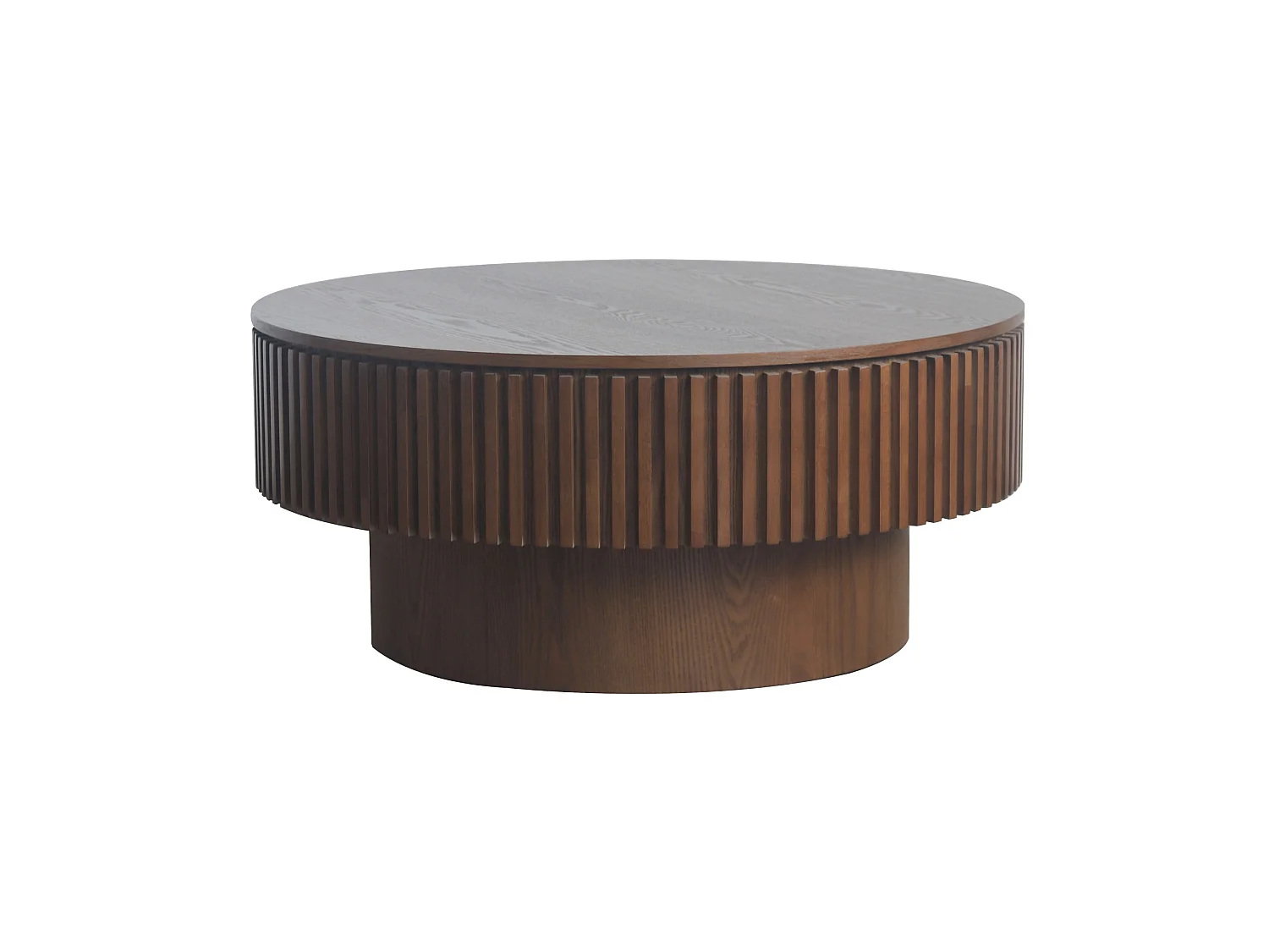Tavolino rotondo da 75 cm in legno marrone stile retrò con vano contenitore - Piano effetto legno
