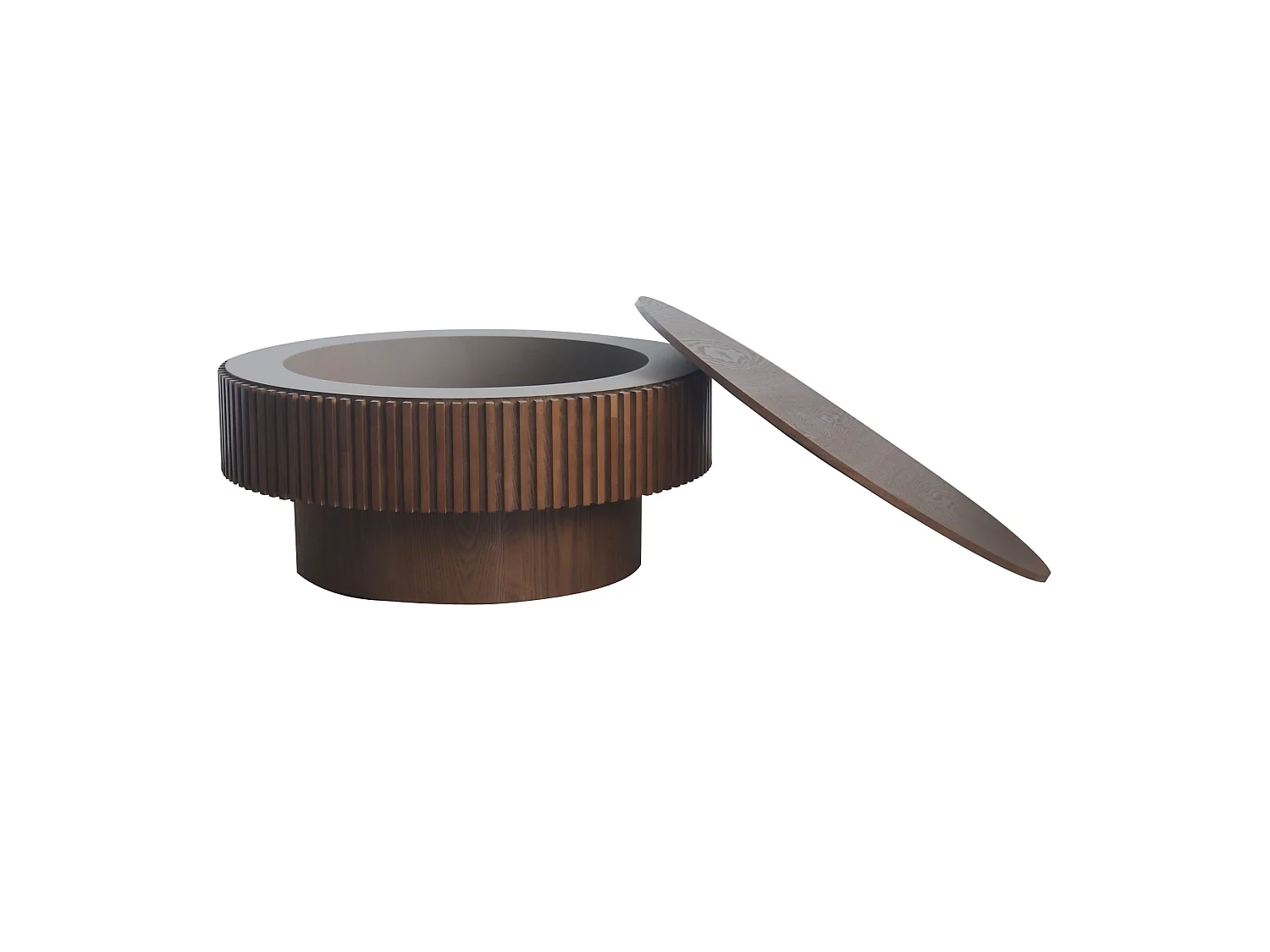 Tavolino rotondo da 75 cm in legno marrone stile retrò con vano contenitore - Piano effetto legno