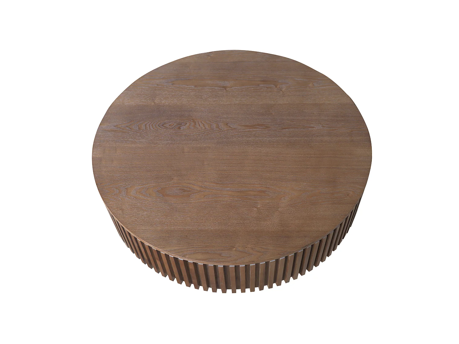 Tavolino rotondo da 75 cm in legno marrone stile retrò con vano contenitore - Piano effetto legno